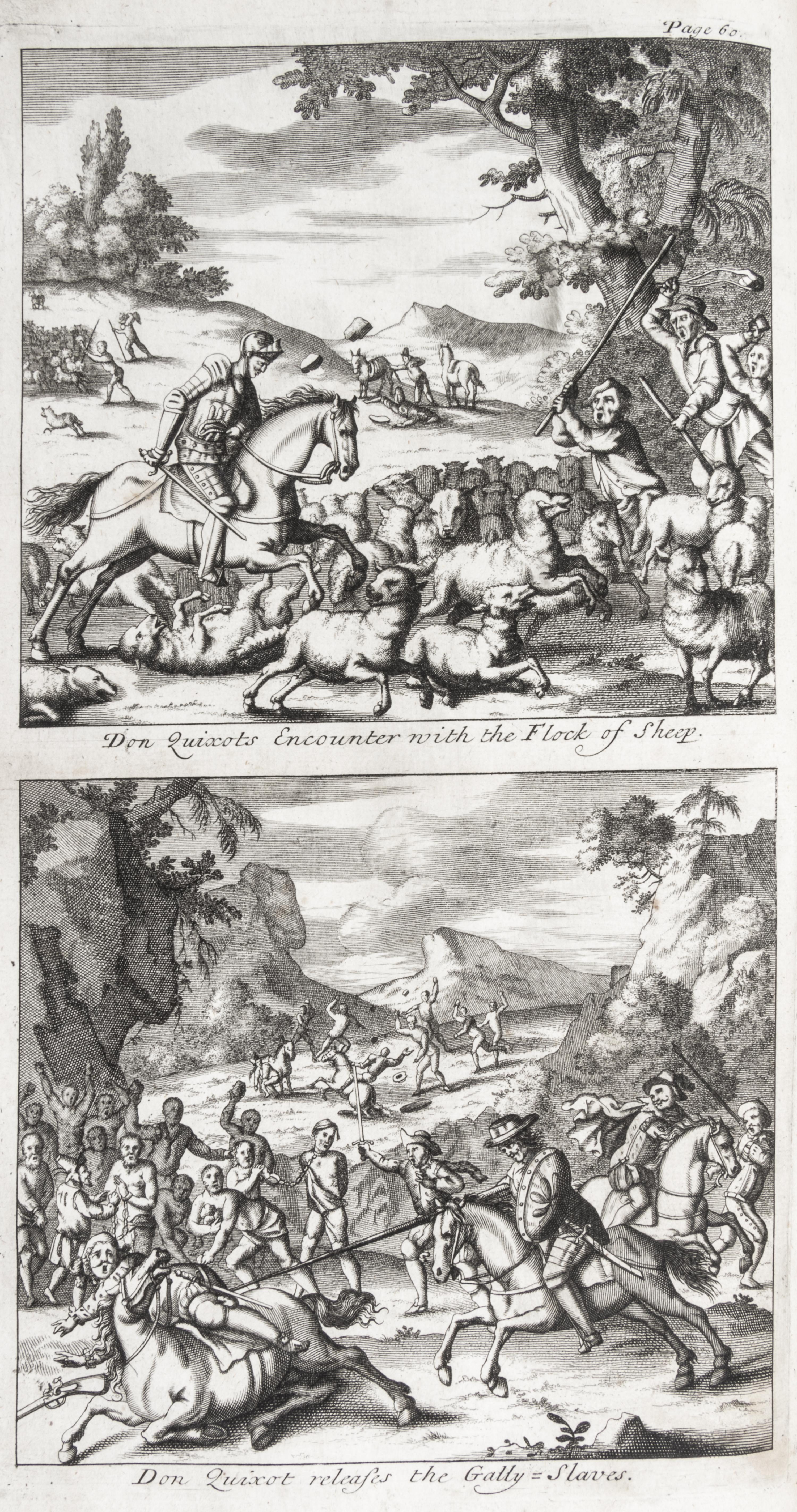 CERVANTES SAAVEDRA, MIGUEL DE. The History of the most Renowned Don Quixote of Mancha. London, 1687. First illustrated editio in Englis