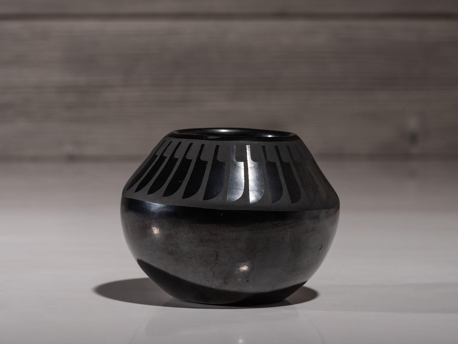 Blackware Pottery Jar, with Gunmetal Finish July 1965