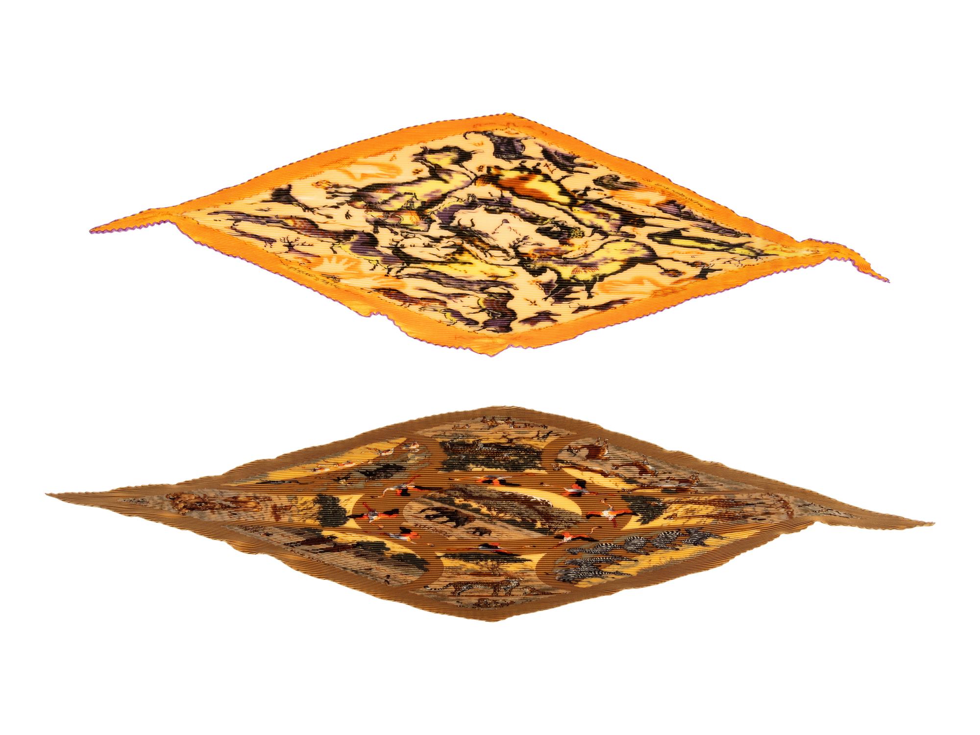 Four Hermès 90cm Pleated Silk Scarves