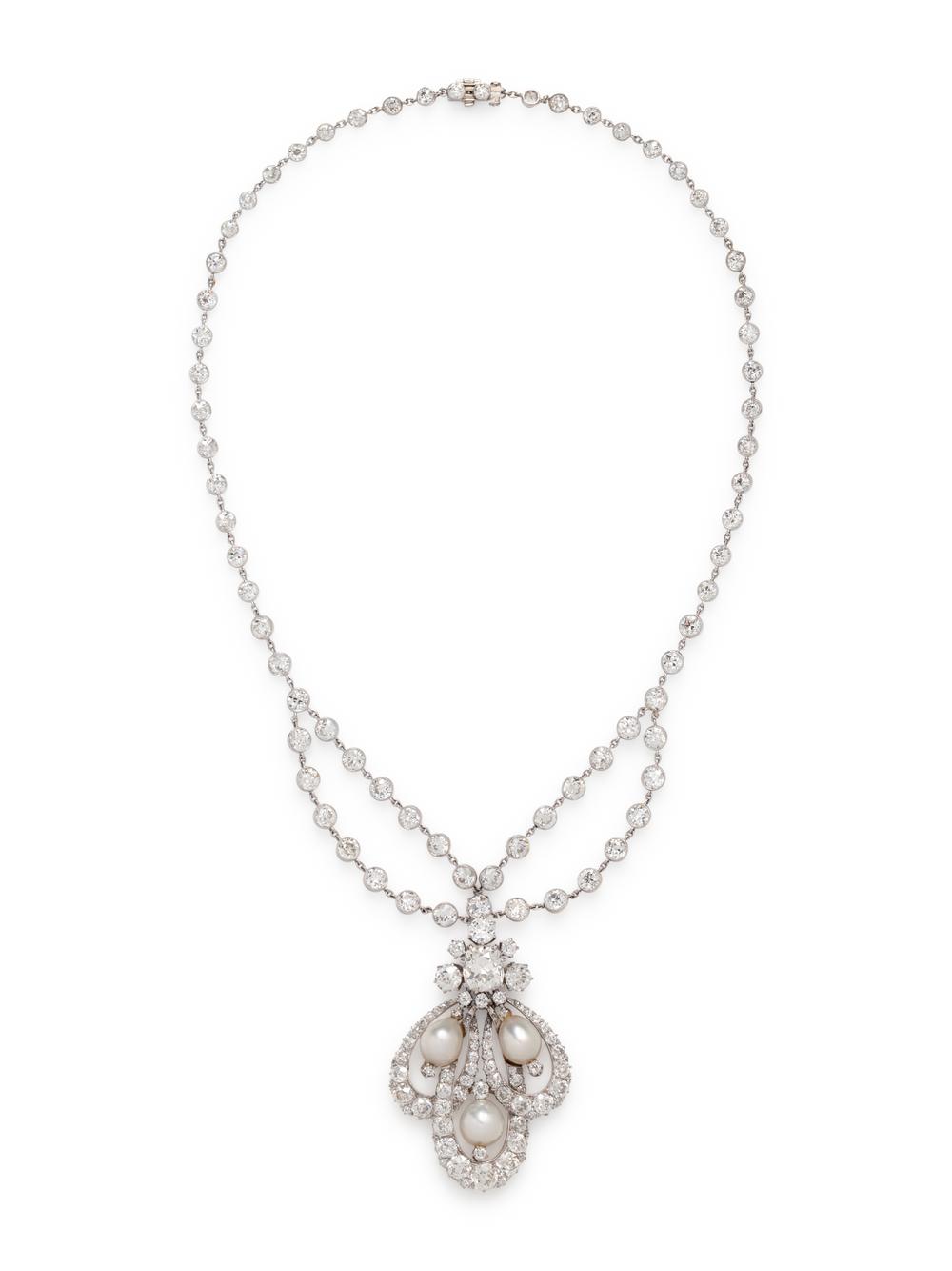 <div>ANTIQUE, DIAMOND AND NATURAL PEARL NECKLACE</div>