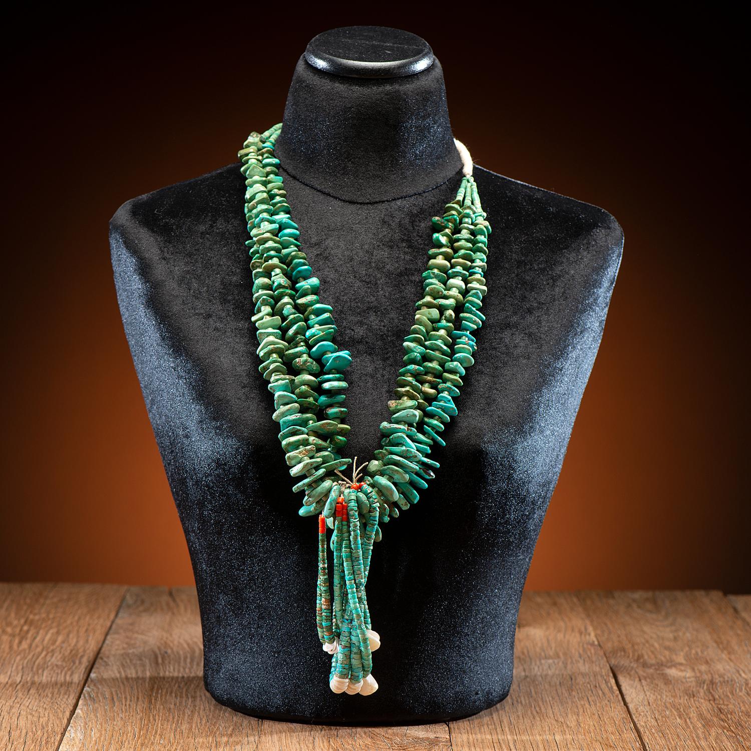 Pueblo Multi-Strand Turquoise Tab Necklace, with Joclas