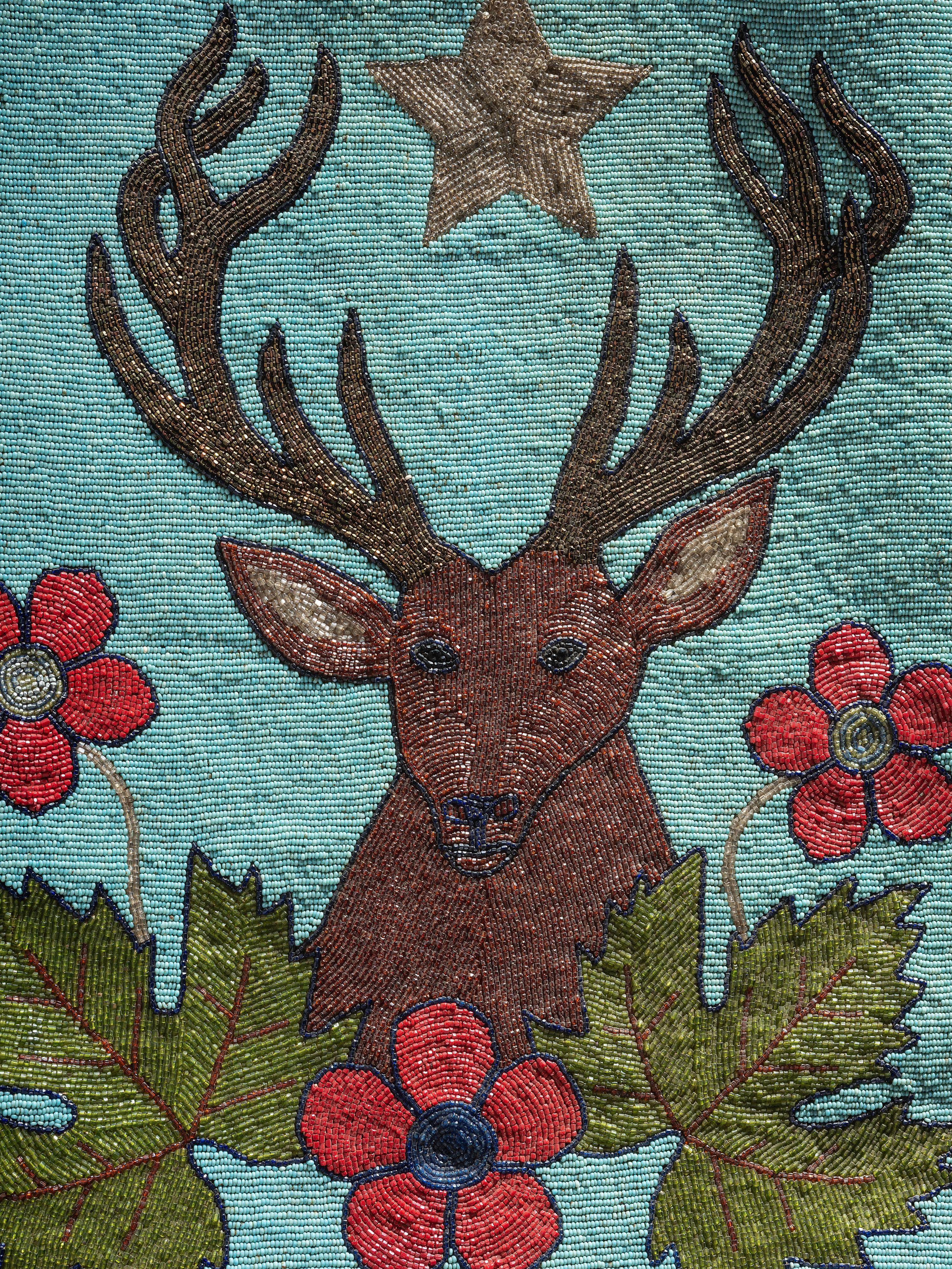 Plateau Beaded Hide Storage Bag, with Buck