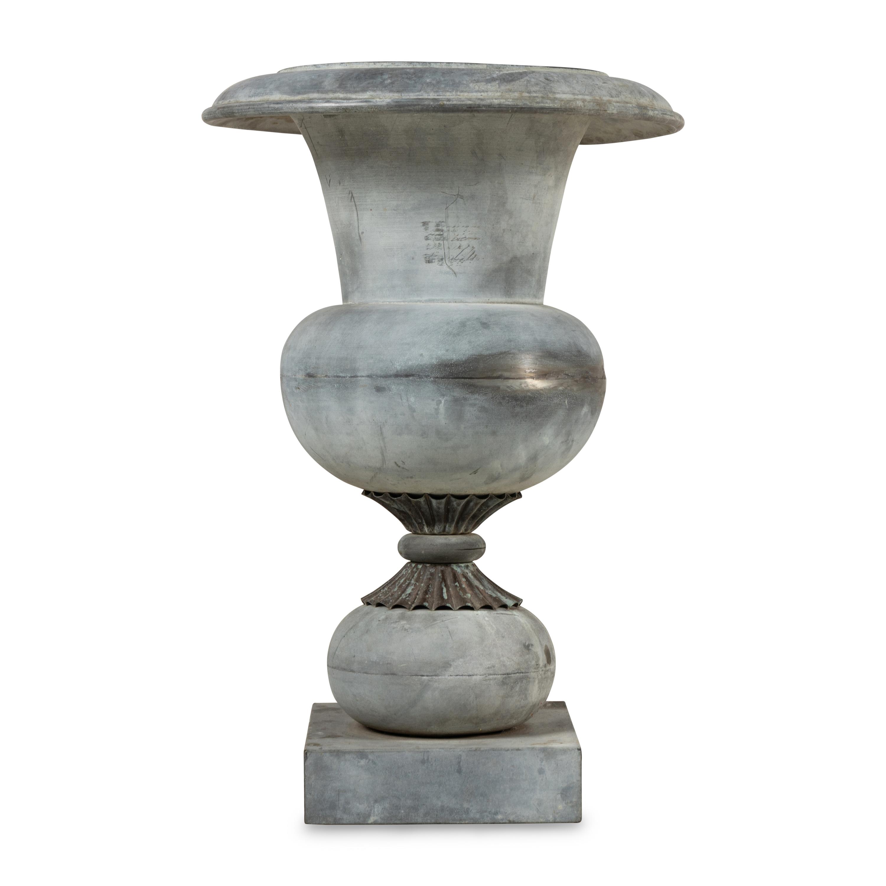 A Patinated Zinc Garden Urn