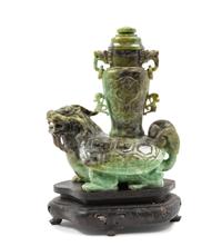 A Chinese Spinach Jade Covered Vase