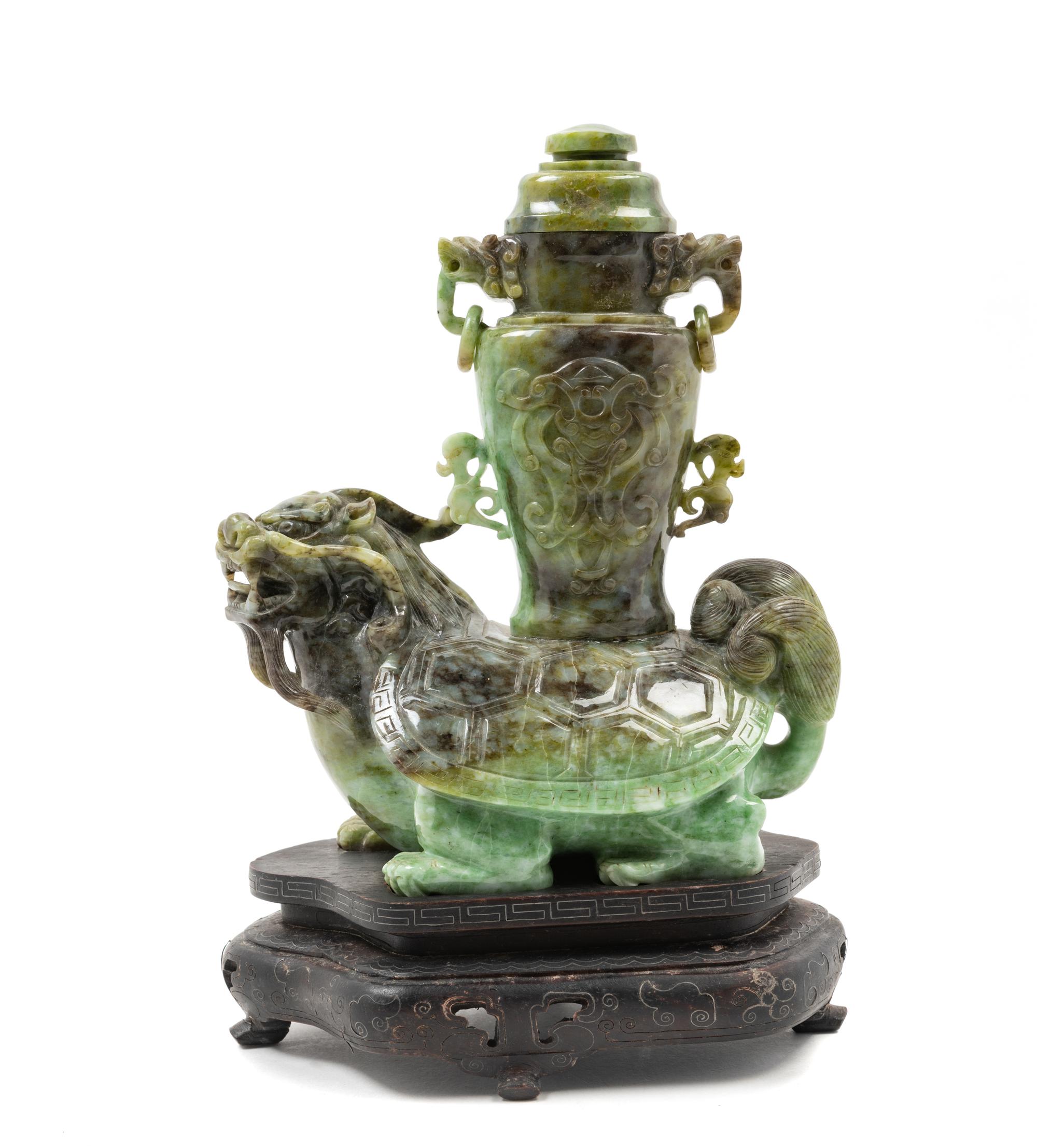 A Chinese Spinach Jade Covered Vase