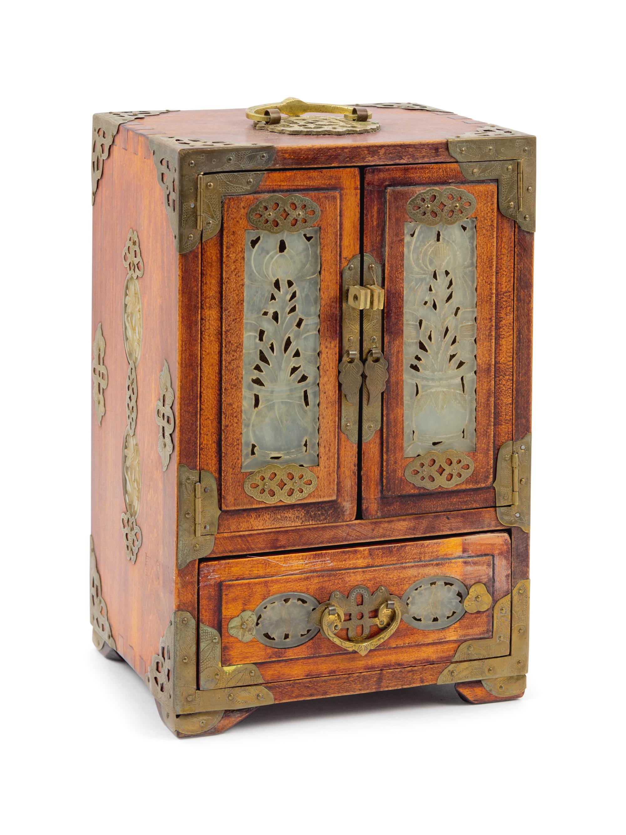 A Chinese Jade Inset Wood Jewelry Box