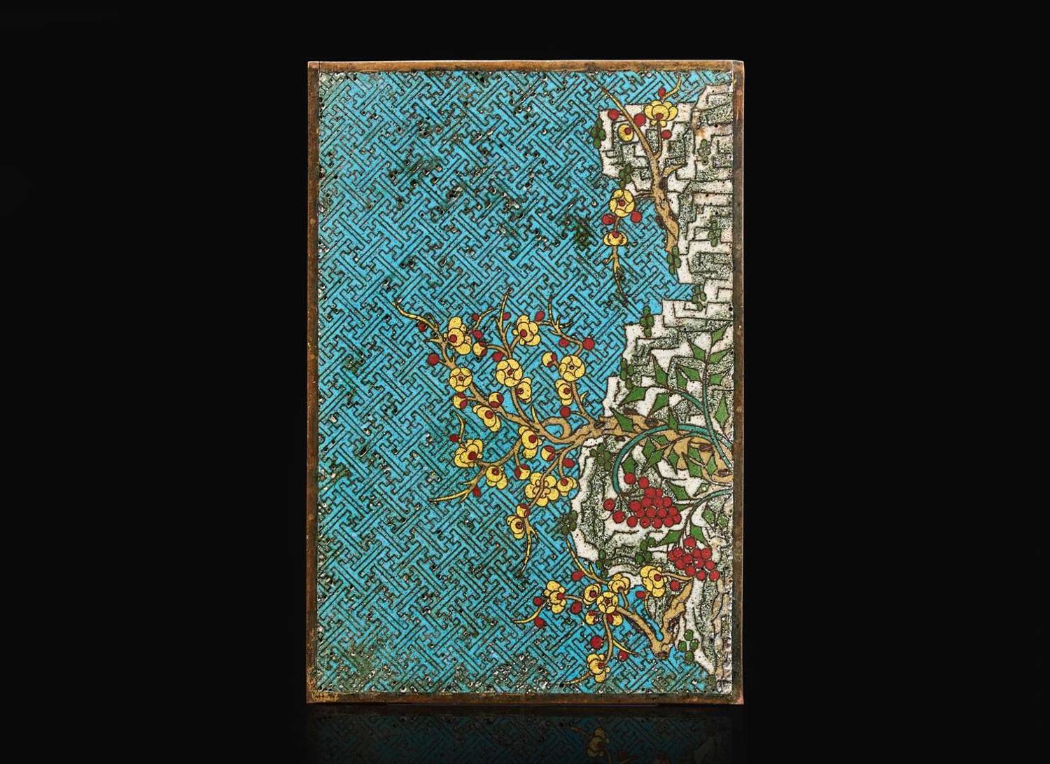 A Chinese cloisonne table screen panel, 18th/19th century 景泰藍硯屏 十八或十九世紀
