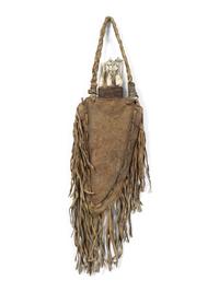 A Fringed Leather or Hide Bag with Attached Arrowheads