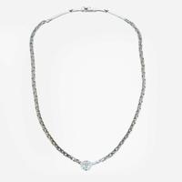 A 14K, white gold diamond station necklace