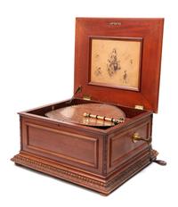 A Regina 15 1/2-Inch Double-Comb Disk Oak Music Box