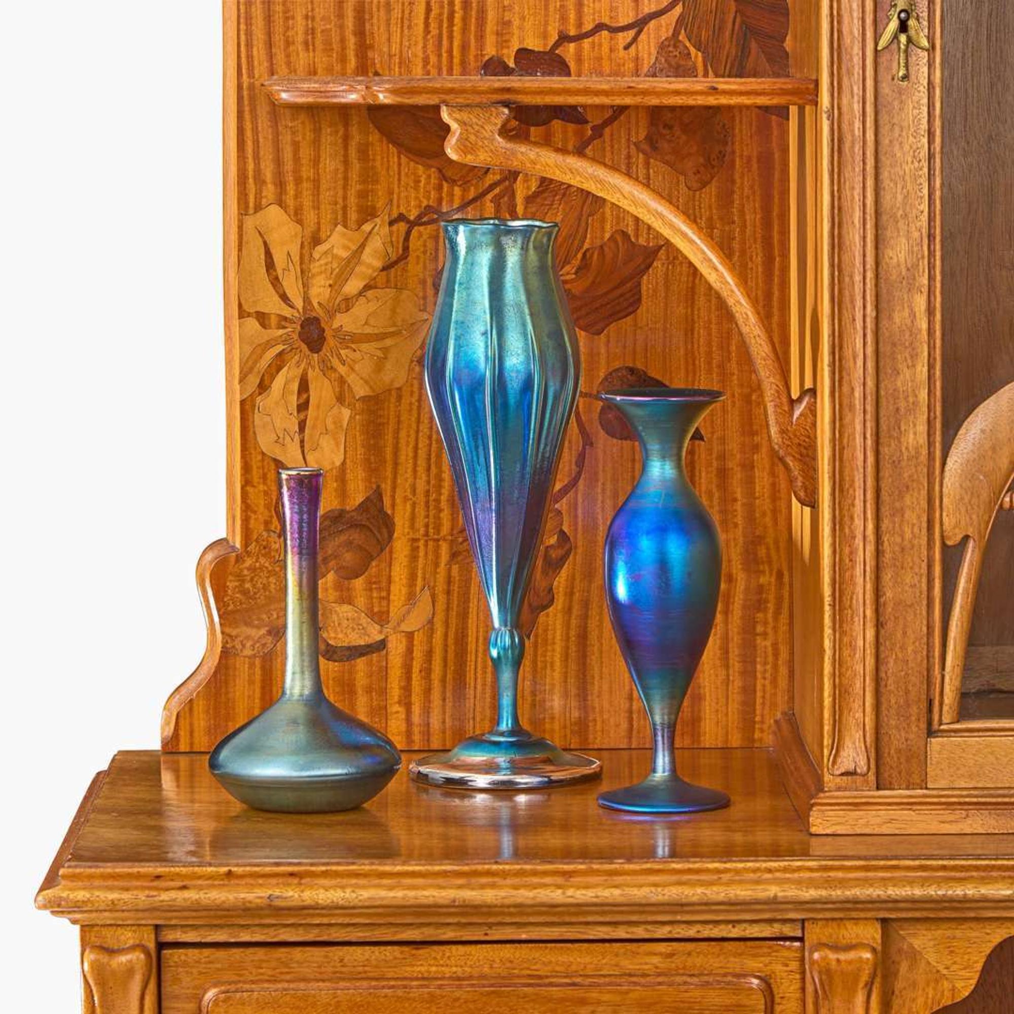 Tiffany Studios Group of Three Favrile Glass Vases, circa 1909-21