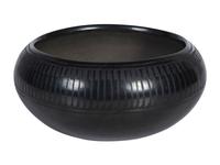Blackware Pottery Bowl, with Repeating Feather Design