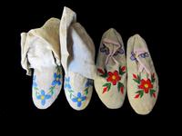 Four pairs of Plains beaded hide moccasins fort yates, north dakota, circa 1950