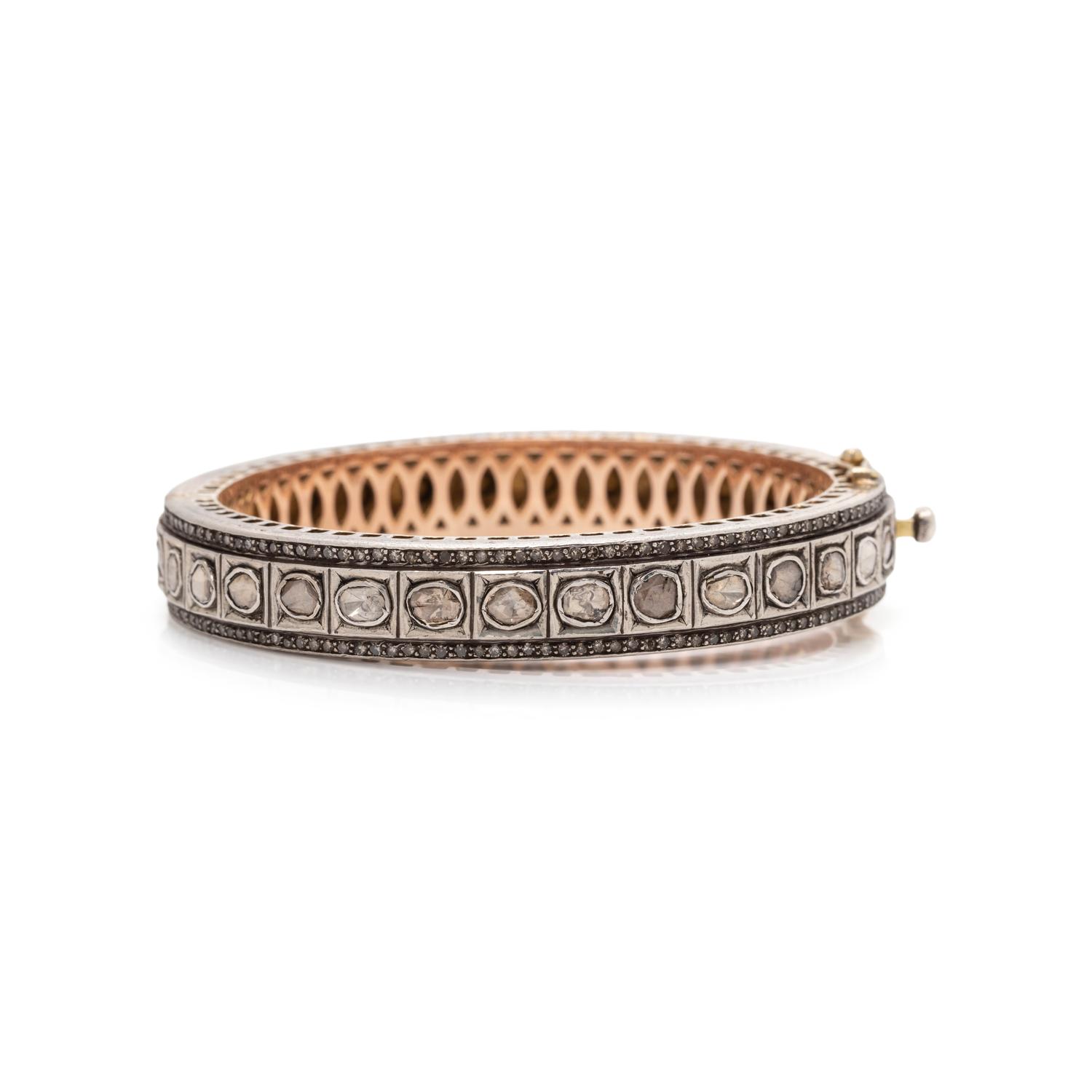 SILVER, GOLD AND DIAMOND BANGLE BRACELET