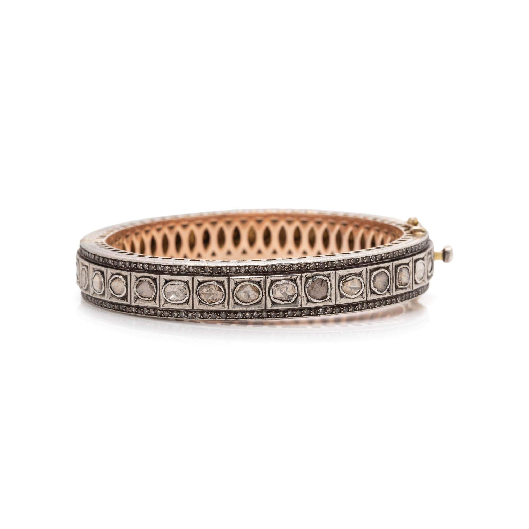 SILVER, GOLD AND DIAMOND BANGLE BRACELET