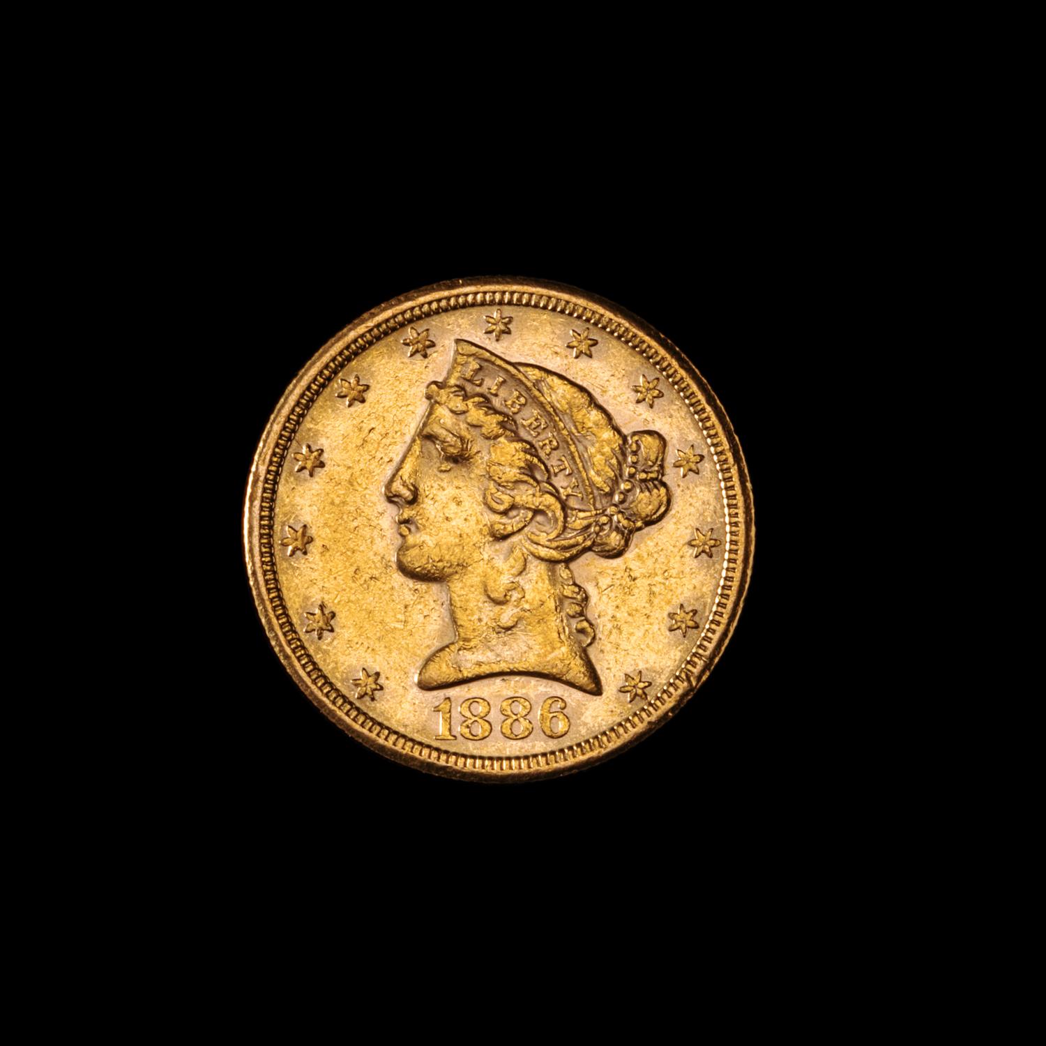 A United States 1886-S Liberty Head $5 Gold Coin