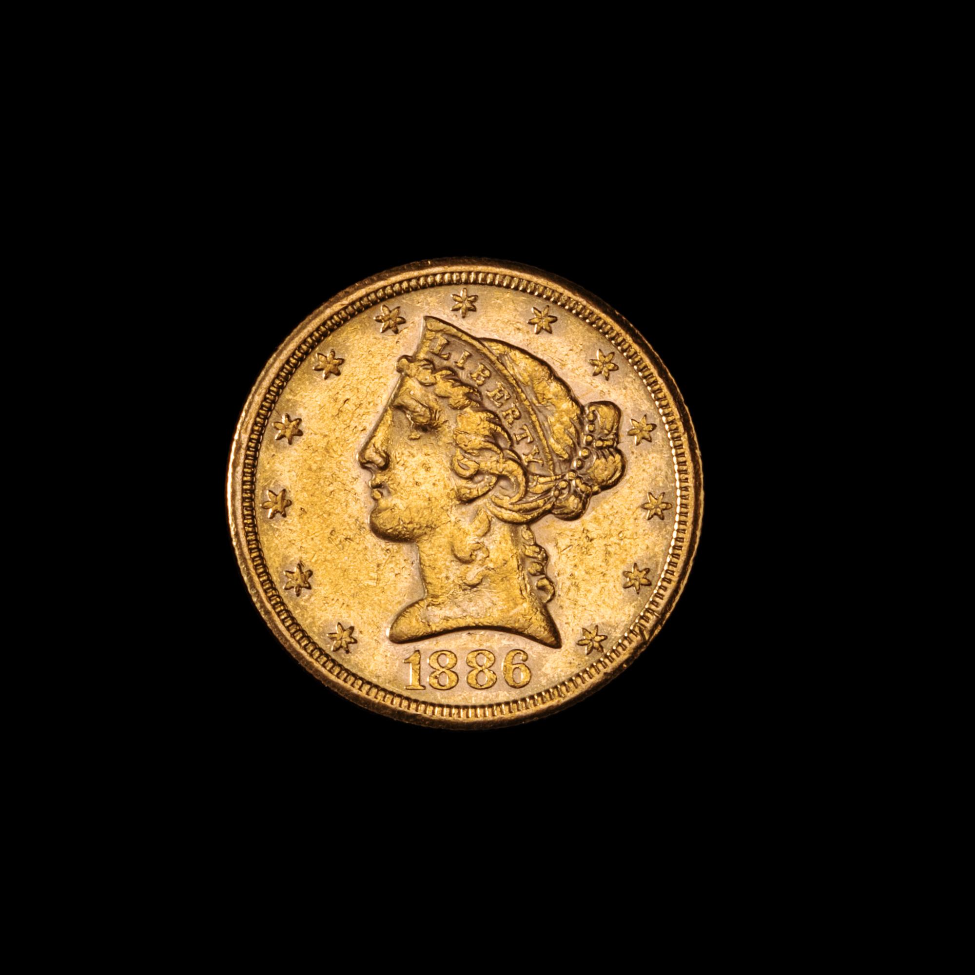 A United States 1886-S Liberty Head $5 Gold Coin
