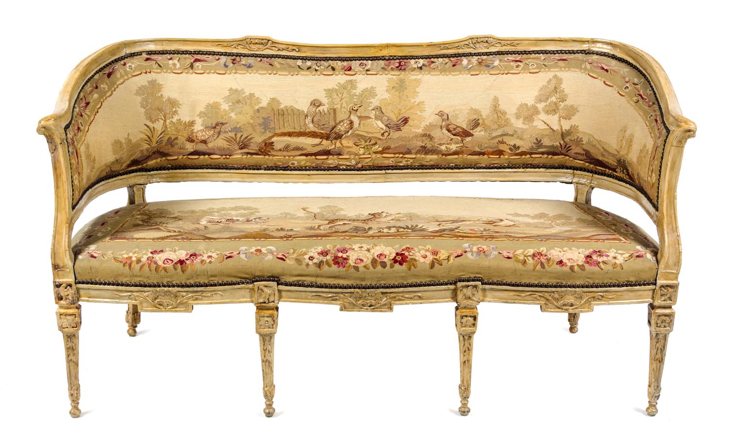 An Italian Painted Settee Height 34 x width 60 x depth 25 1/2 inches. — 18TH CENTURY