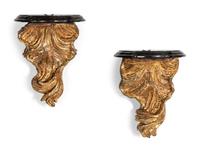 A Pair of Continental Giltwood Marble-Top Brackets