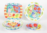 Twelve Pieces of Elizabeth Barrett Roache Hand Painted Dinnerware Length of longest 10 1/2 inches.