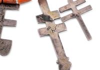 Multi-strand Coral Necklace, with Silver Double Crosses