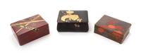 Three Lacquer Rectangular Covered Boxes Length of largest 5 x width 3 1/8 x depth 1 7/8 inches.