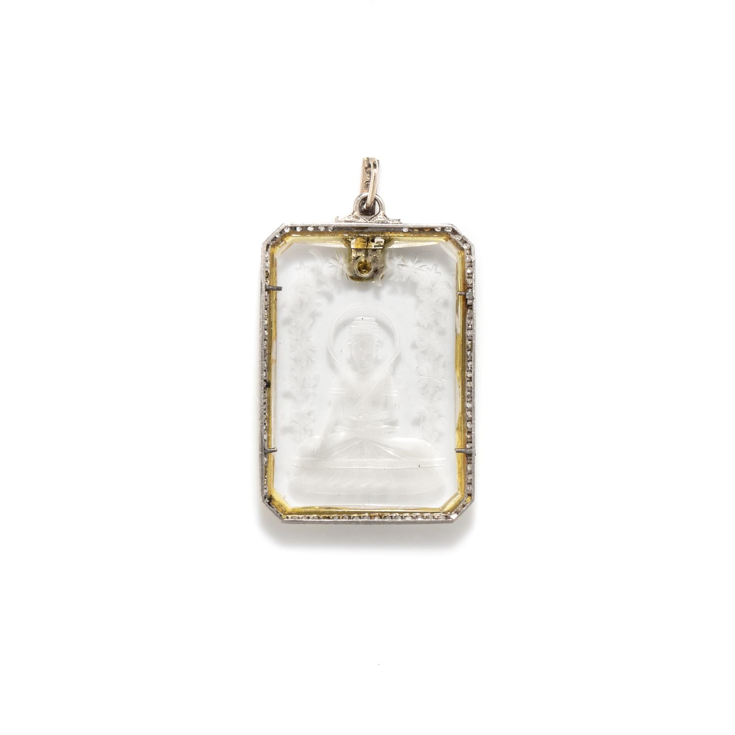 ART DECO, ROCK CRYSTAL AND DIAMOND PENDANT