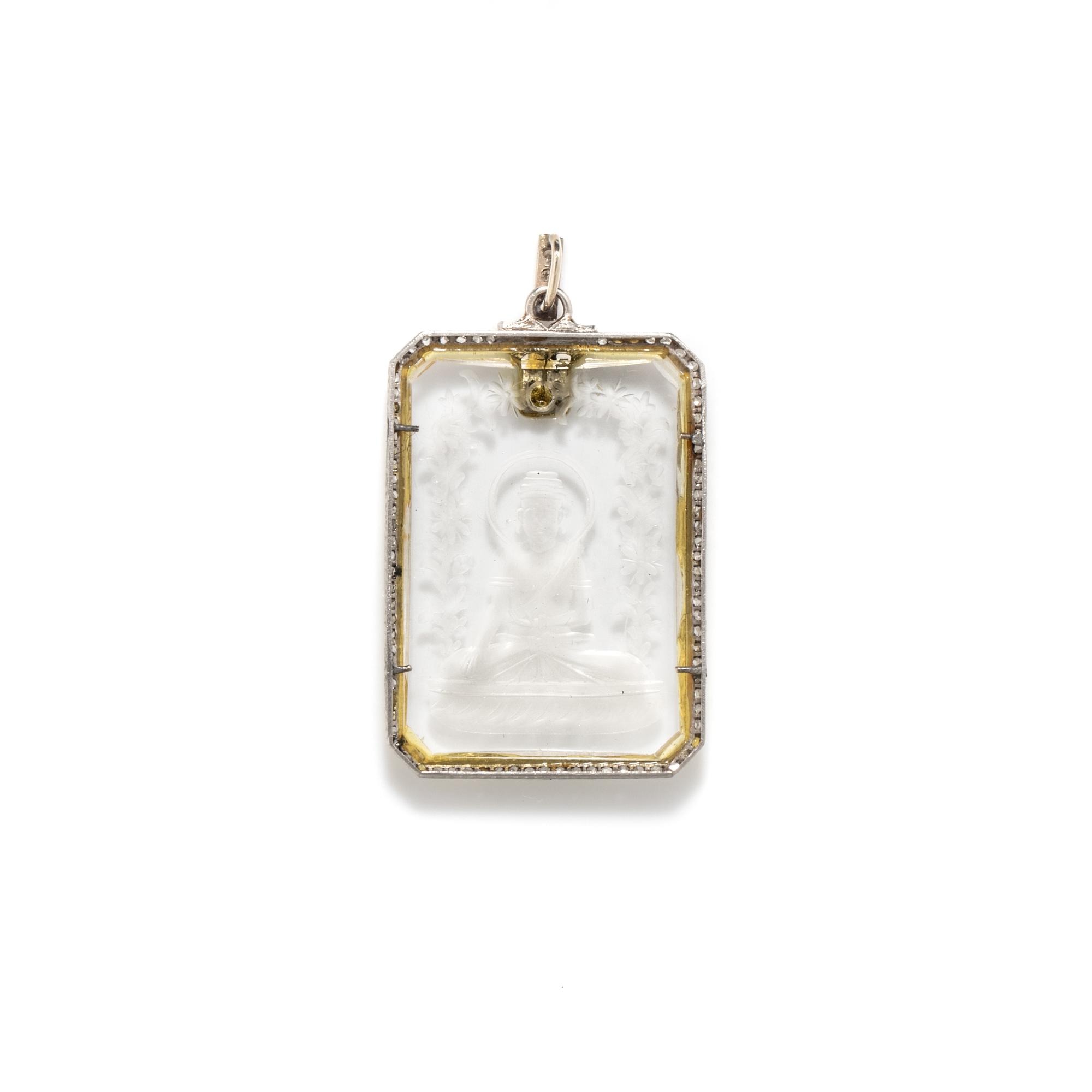 ART DECO, ROCK CRYSTAL AND DIAMOND PENDANT