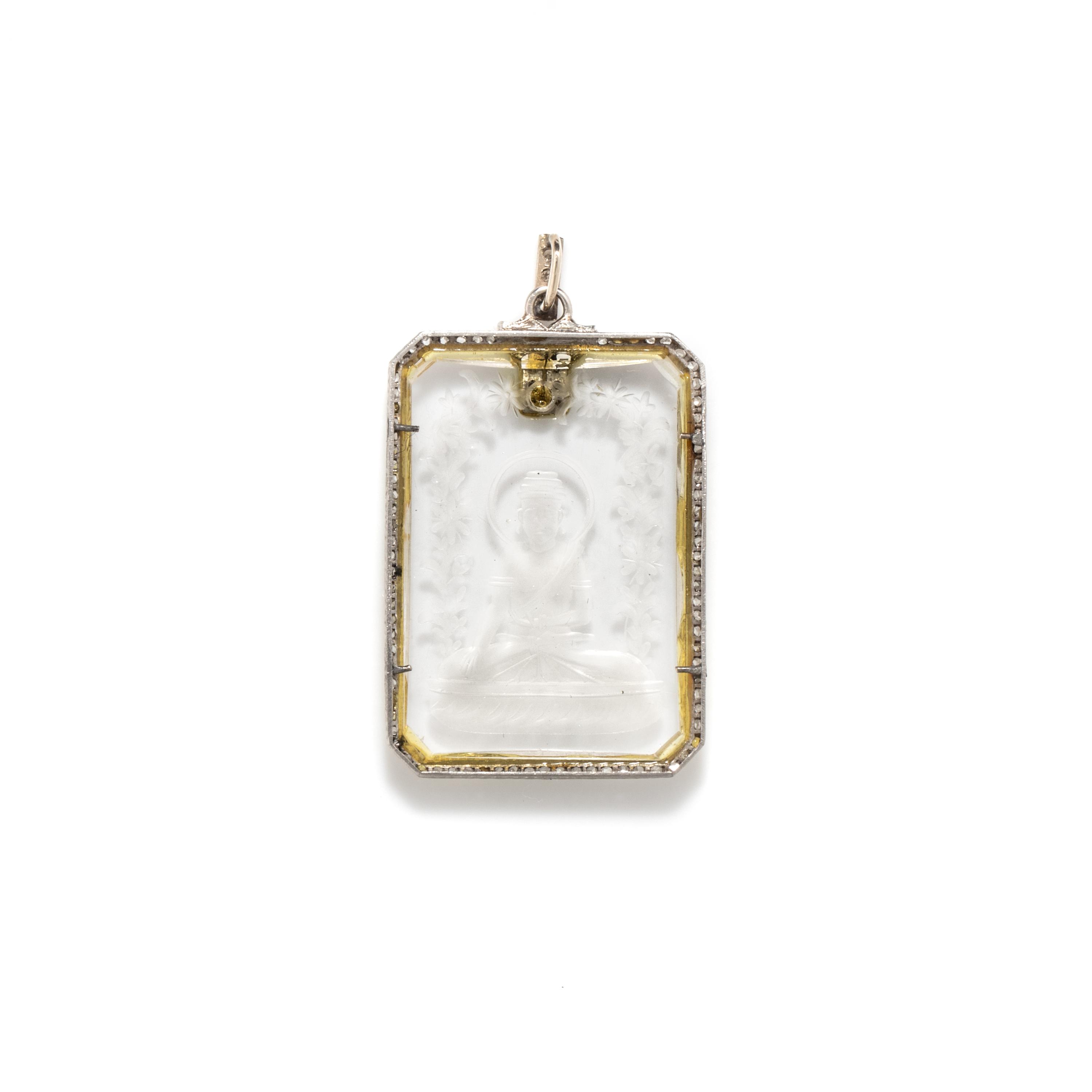 ART DECO, ROCK CRYSTAL AND DIAMOND PENDANT