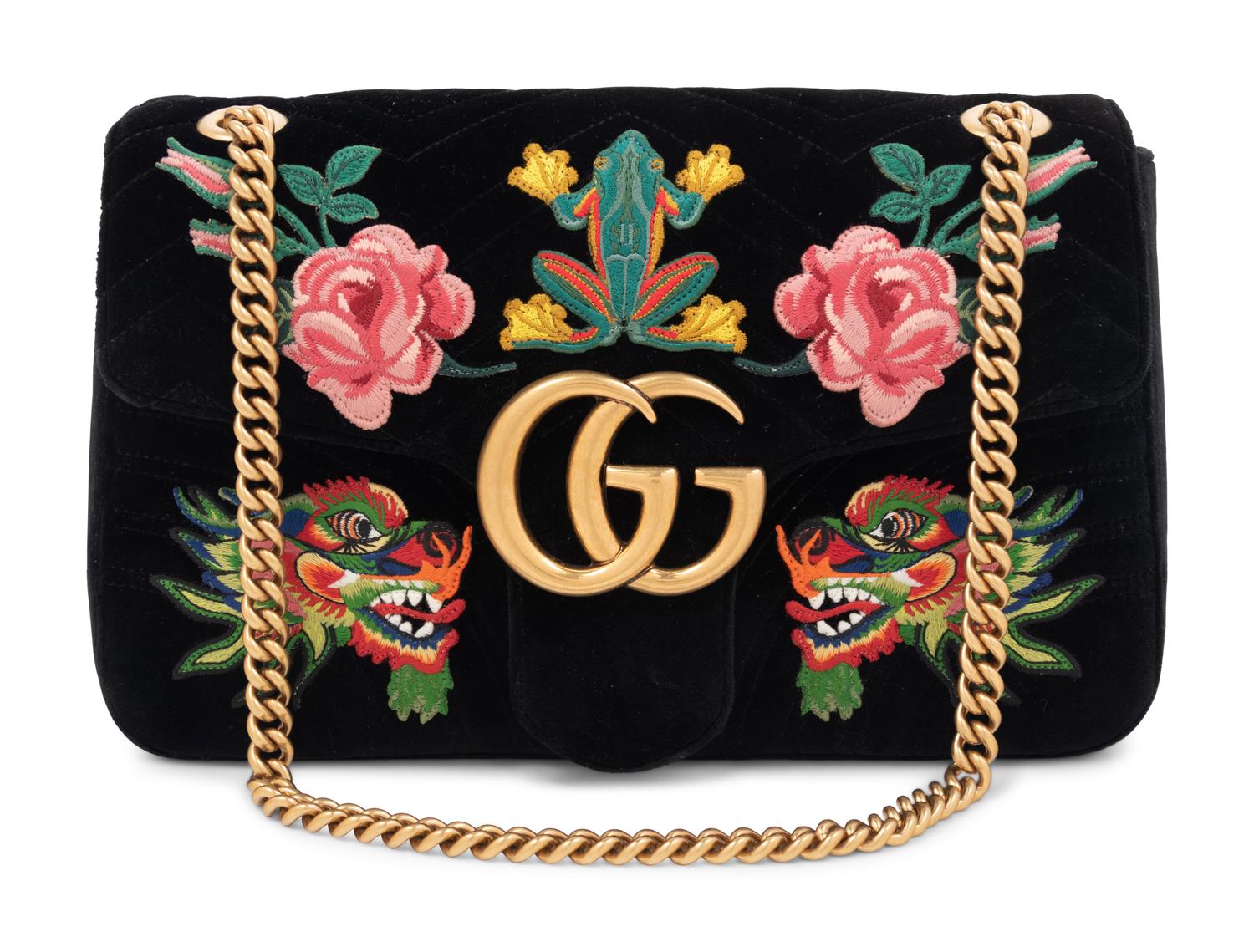 Gucci 110th Anniversary GG Marmont Small Dragon Velvet Shoulder Bag, 2017