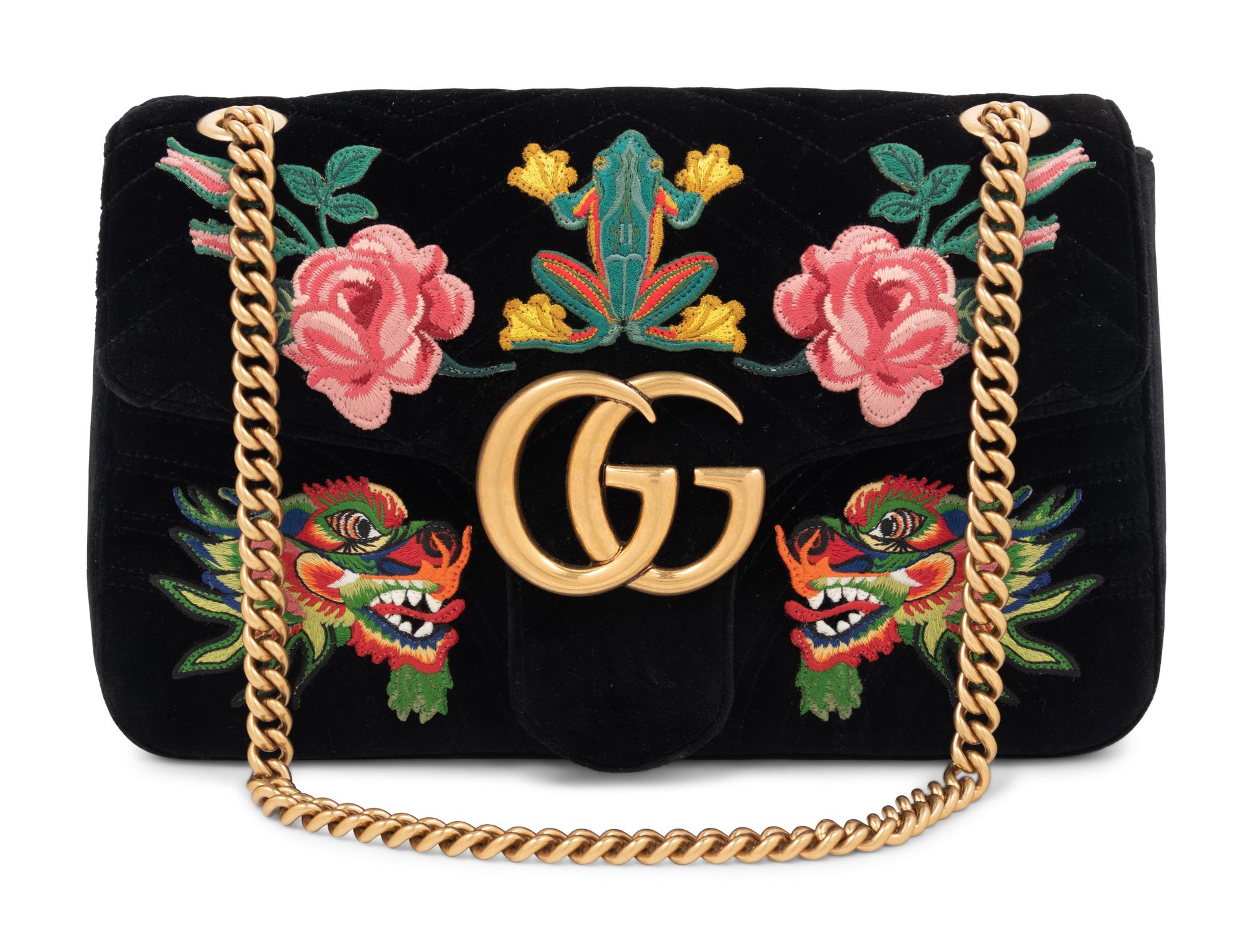 Gucci 110th Anniversary GG Marmont Small Dragon Velvet Shoulder Bag, 2017