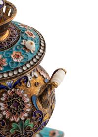 A Russian Enameled Silver Miniature Samovar