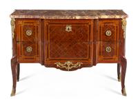 A Louis XV Style Gilt Bronze Mounted Parquetry Commode