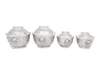 Two Pairs of Chinese Export Silver Covered Bowls