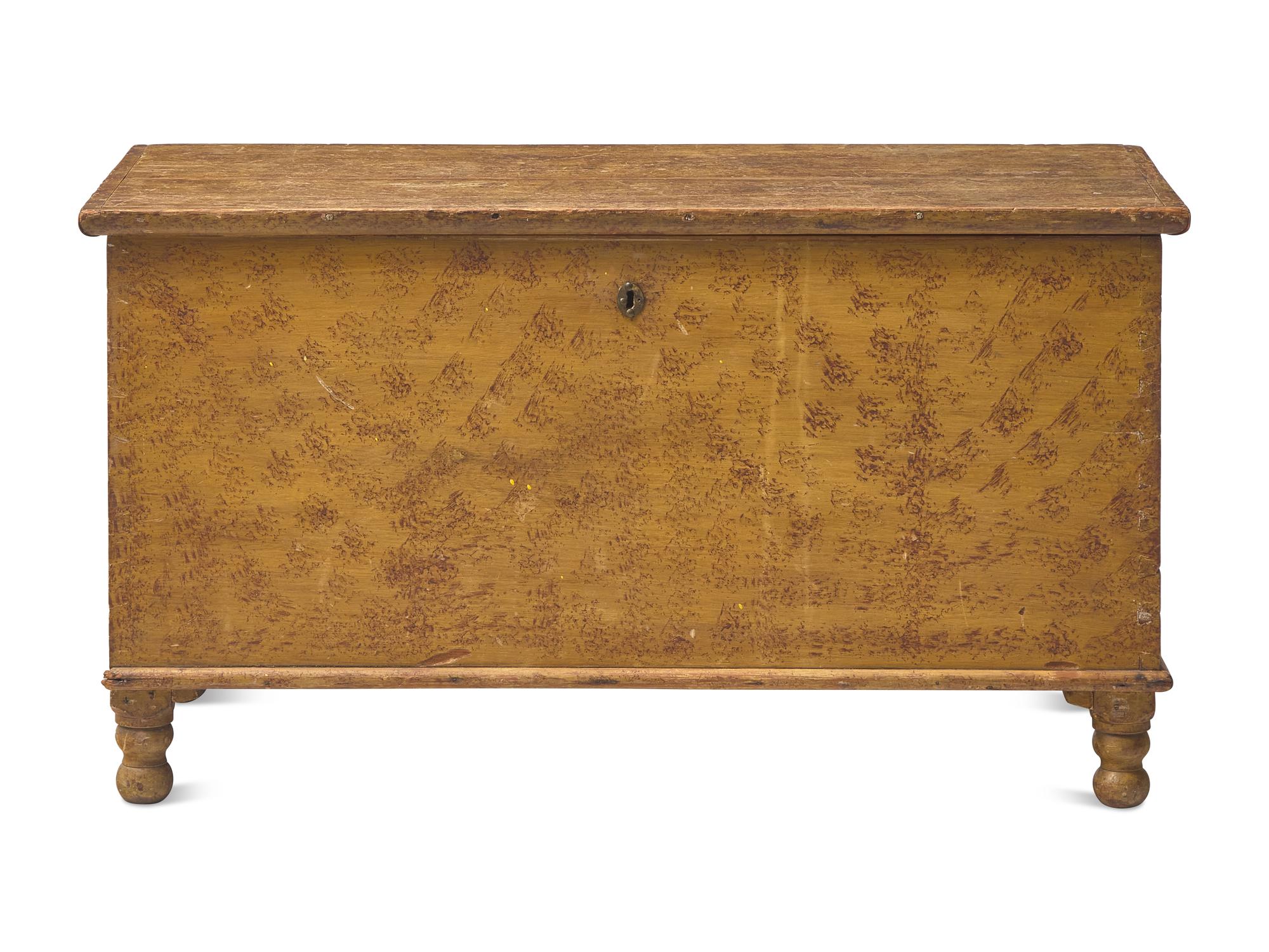 An American Small Sponge-Decorated and Yellow-Painted Wood Blanket Chest