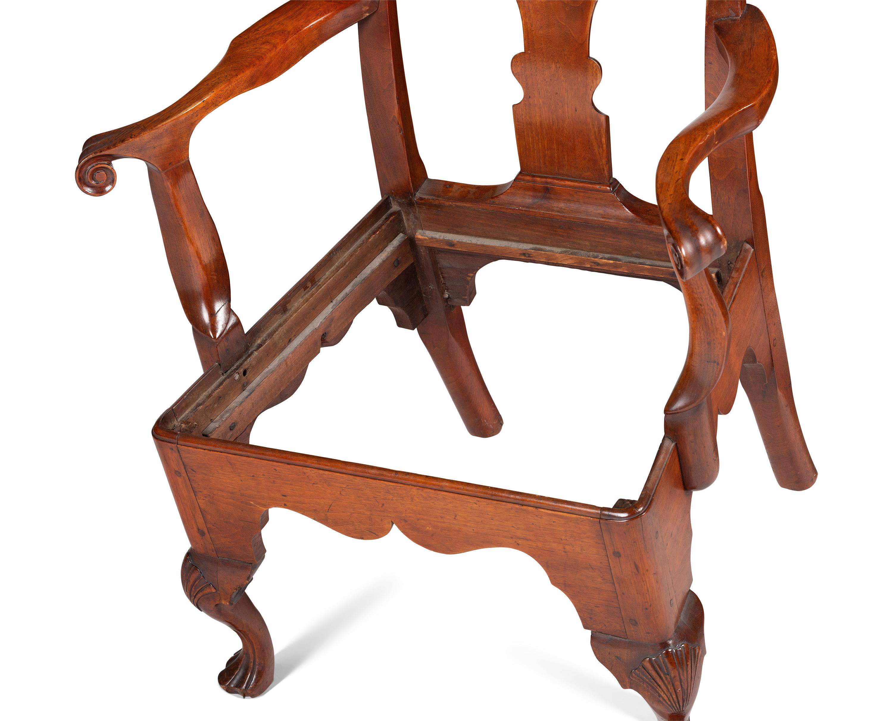 A Queen Anne Carved Walnut Armchair