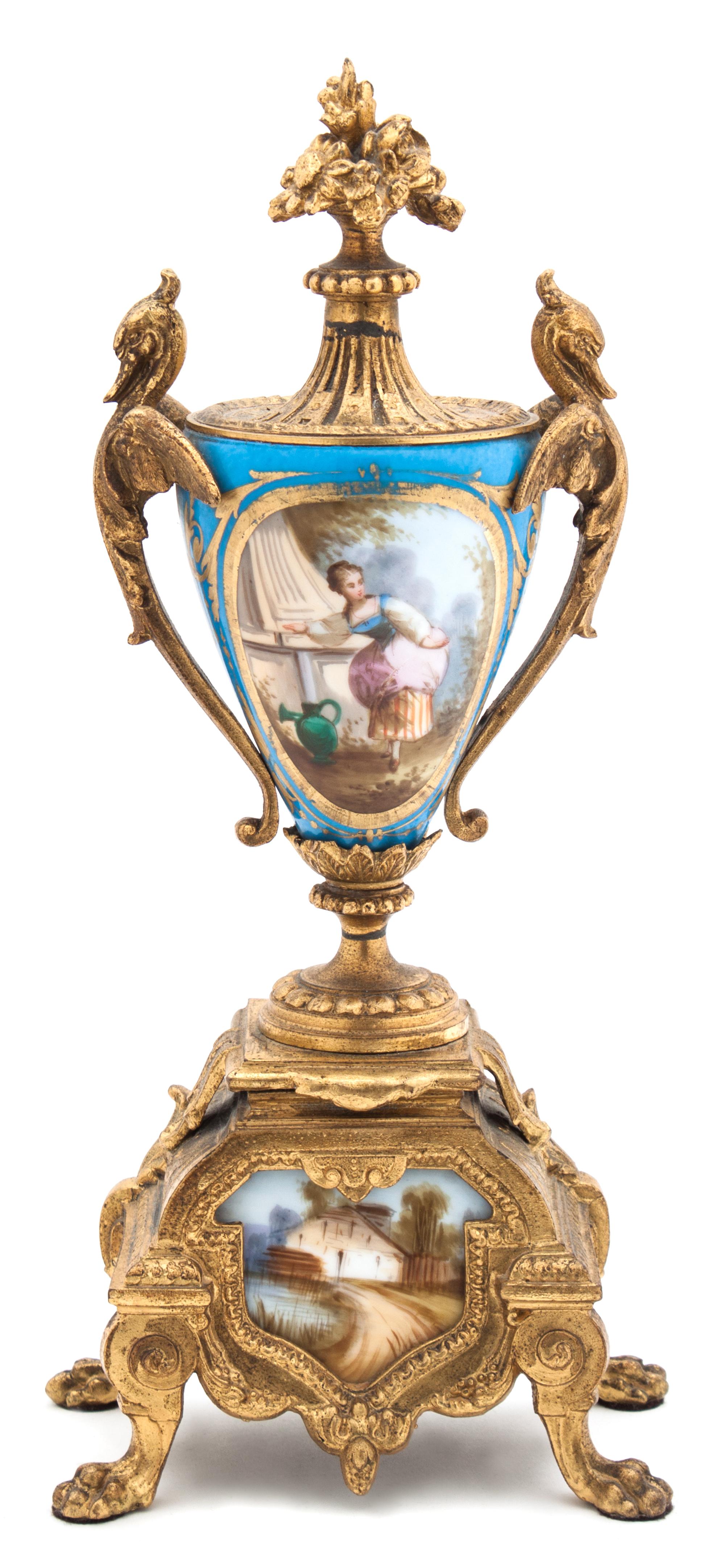 A Gilt Bronze Mounted Sevres Style Porcelain Urn Height 12 inches. — LATE 19TH/EARLY 20TH CENTURY