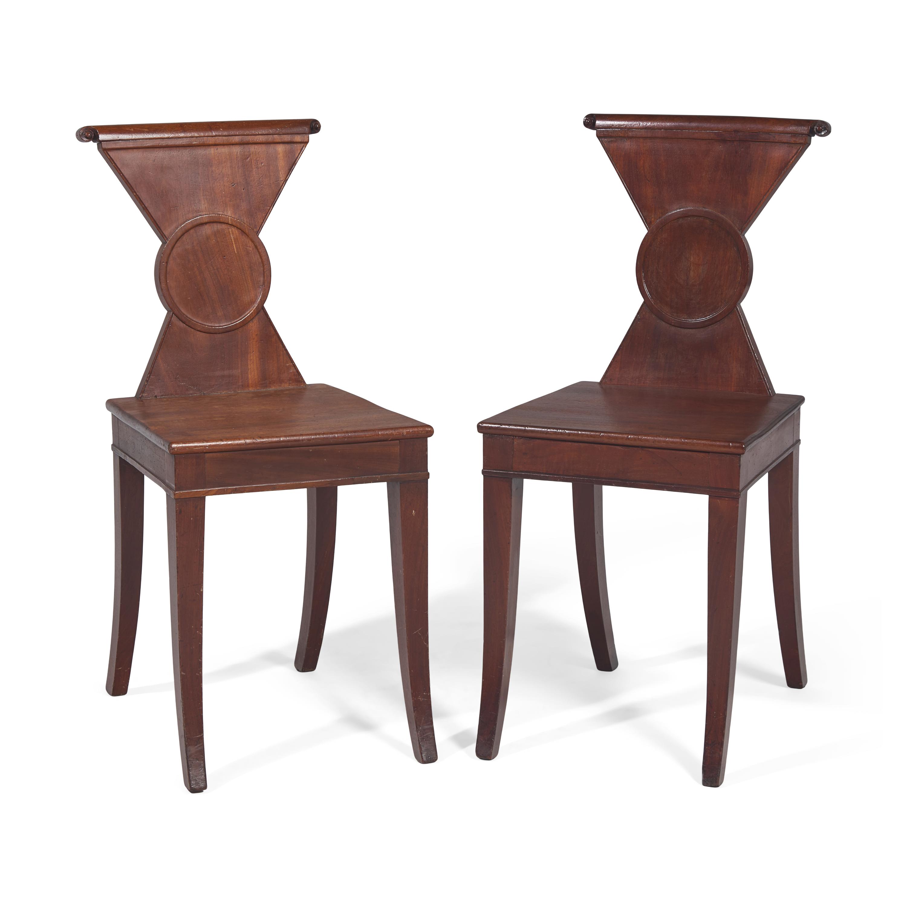 A Pair of Regency Mahogany Hall Chairs