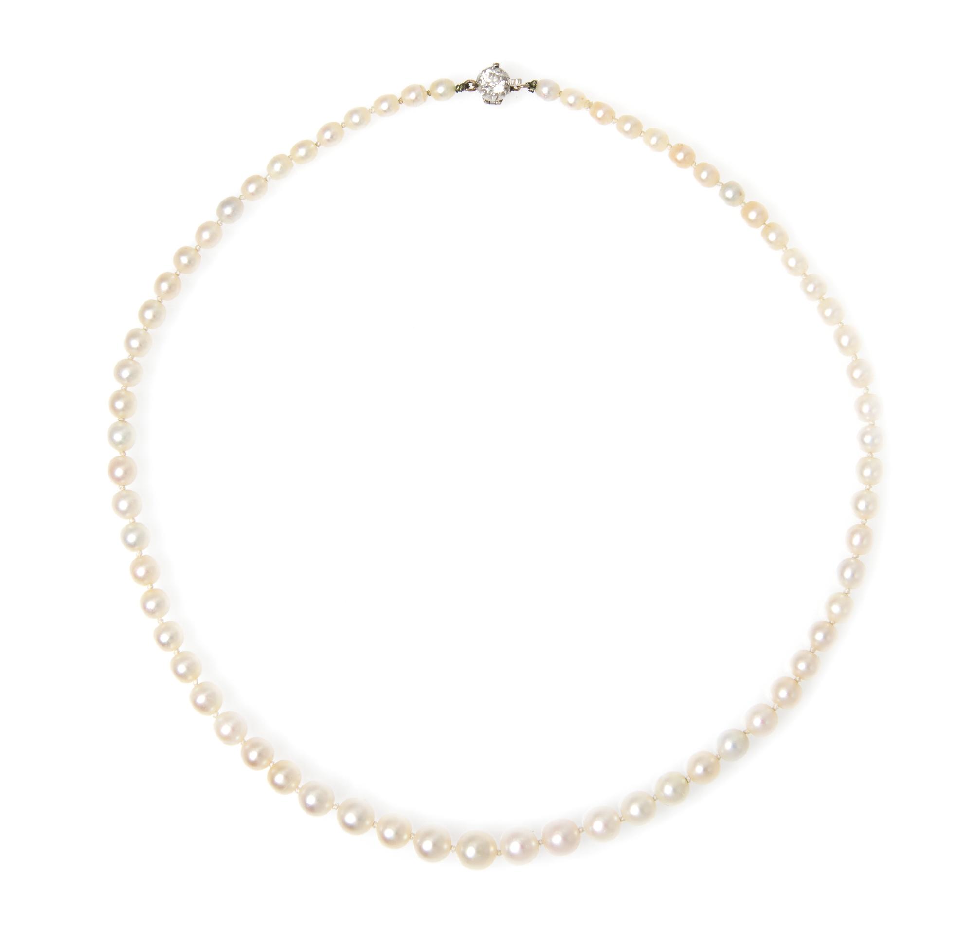 A Single Strand Graduated Natural Pearl Necklace, Tiffany & Co., Circa 1903,