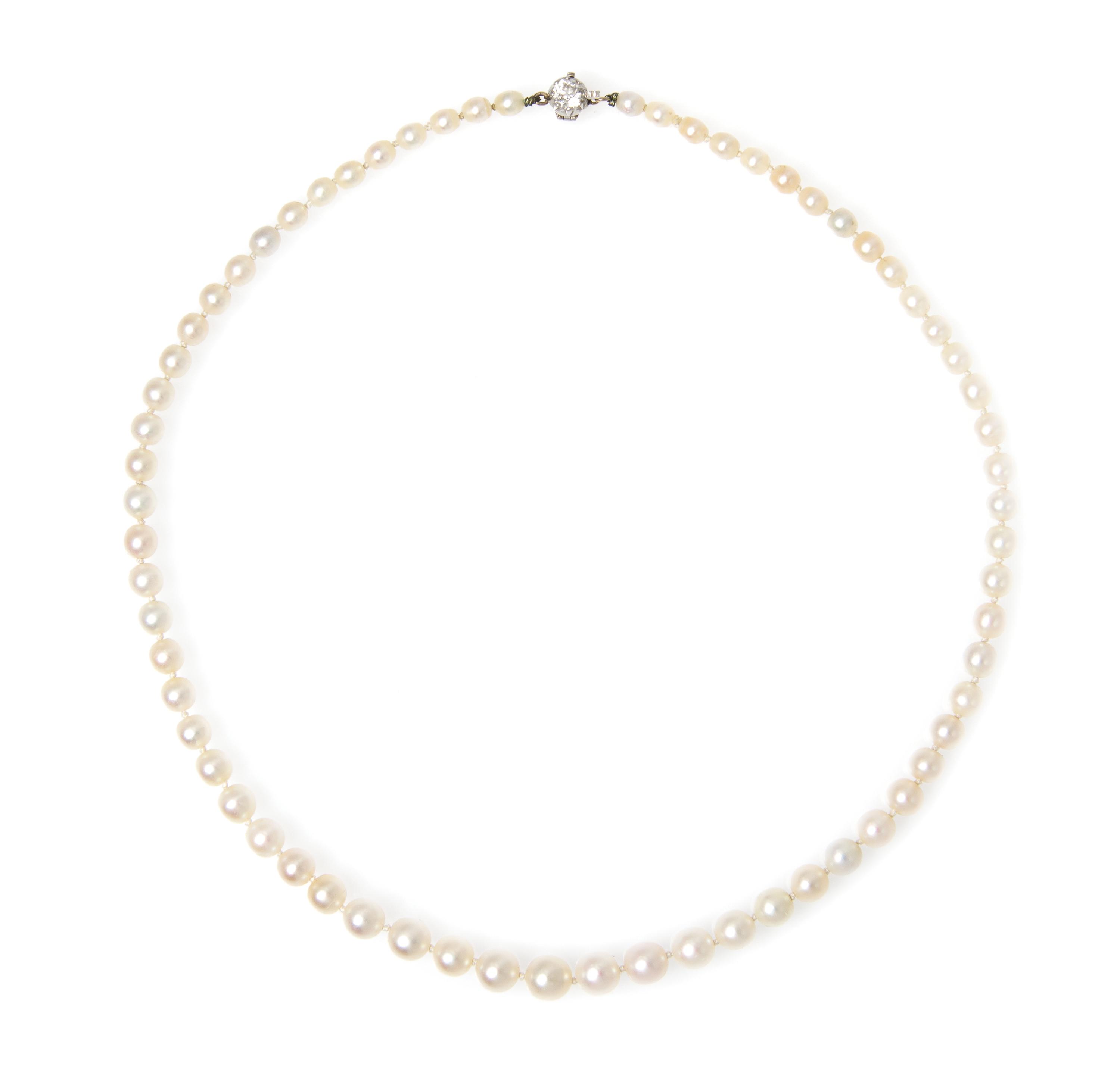 A Single Strand Graduated Natural Pearl Necklace, Tiffany & Co., Circa 1903,