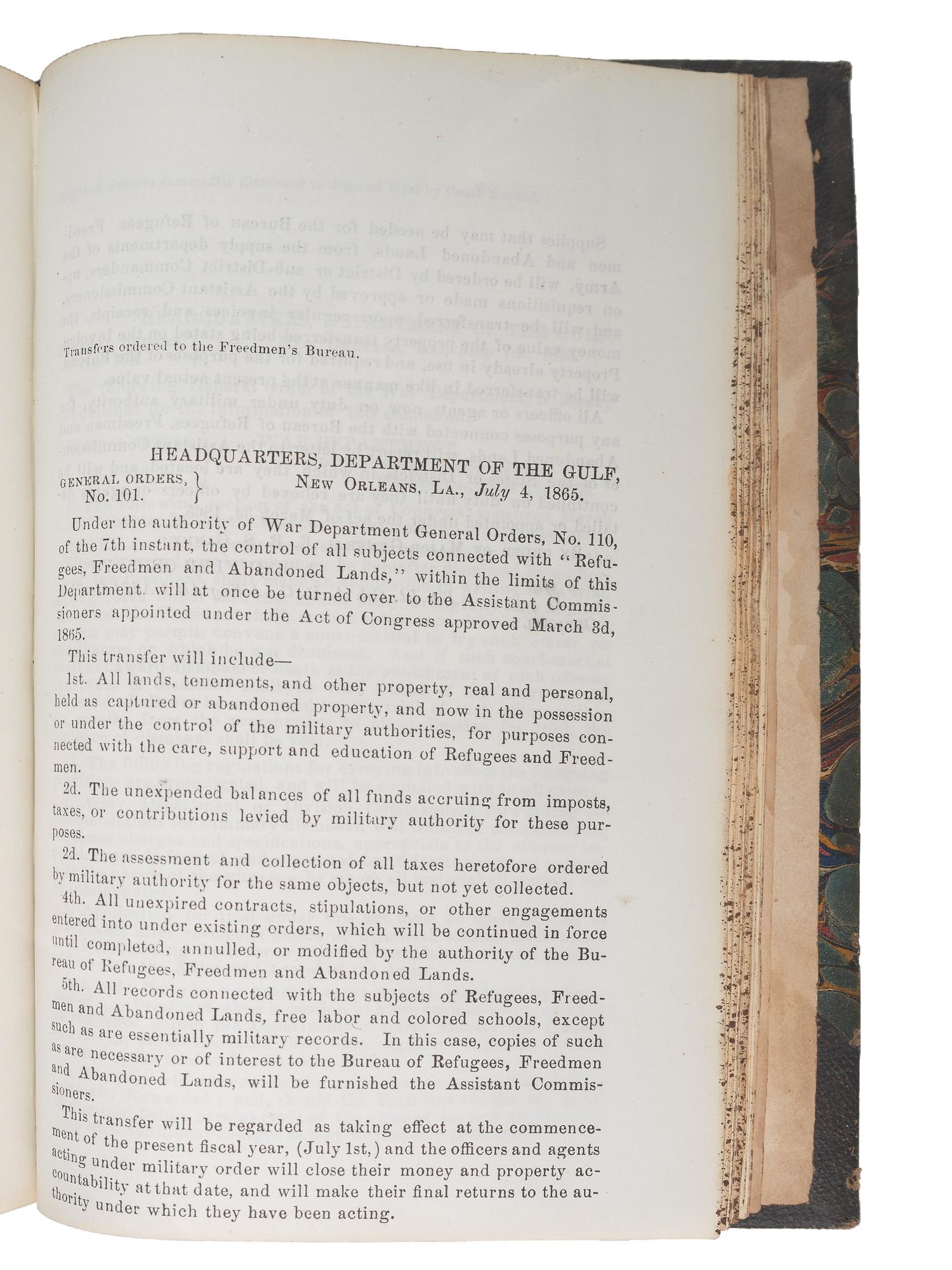 [CIVIL WAR]. Bound volume of General Orders and Circulars issued by the Department of the Gulf including orders related to Colored Troops, Freedmen, and Lincoln's Assassination, 1865.