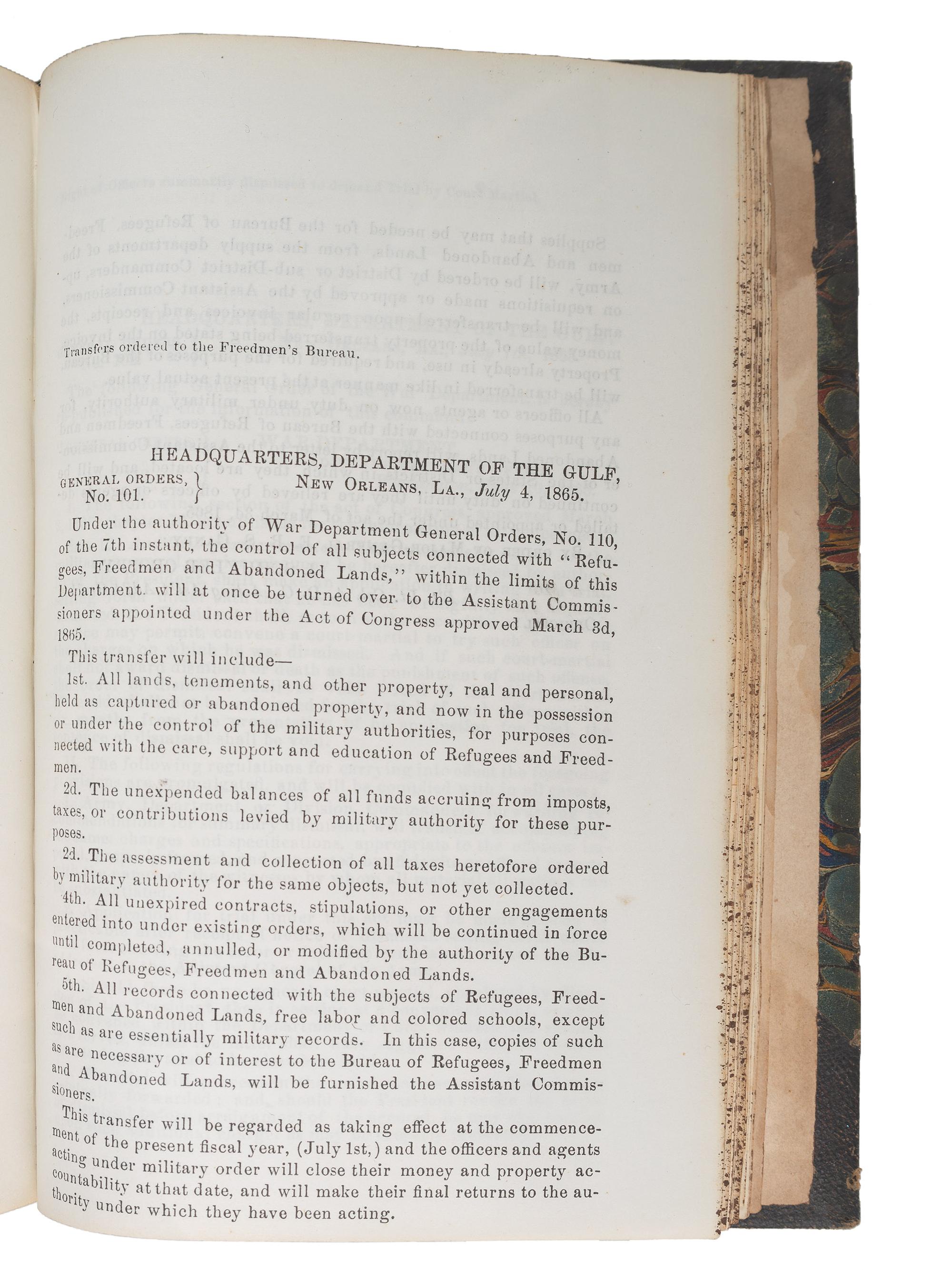 [CIVIL WAR]. Bound volume of General Orders and Circulars issued by the Department of the Gulf including orders related to Colored Troops, Freedmen, and Lincoln's Assassination, 1865.