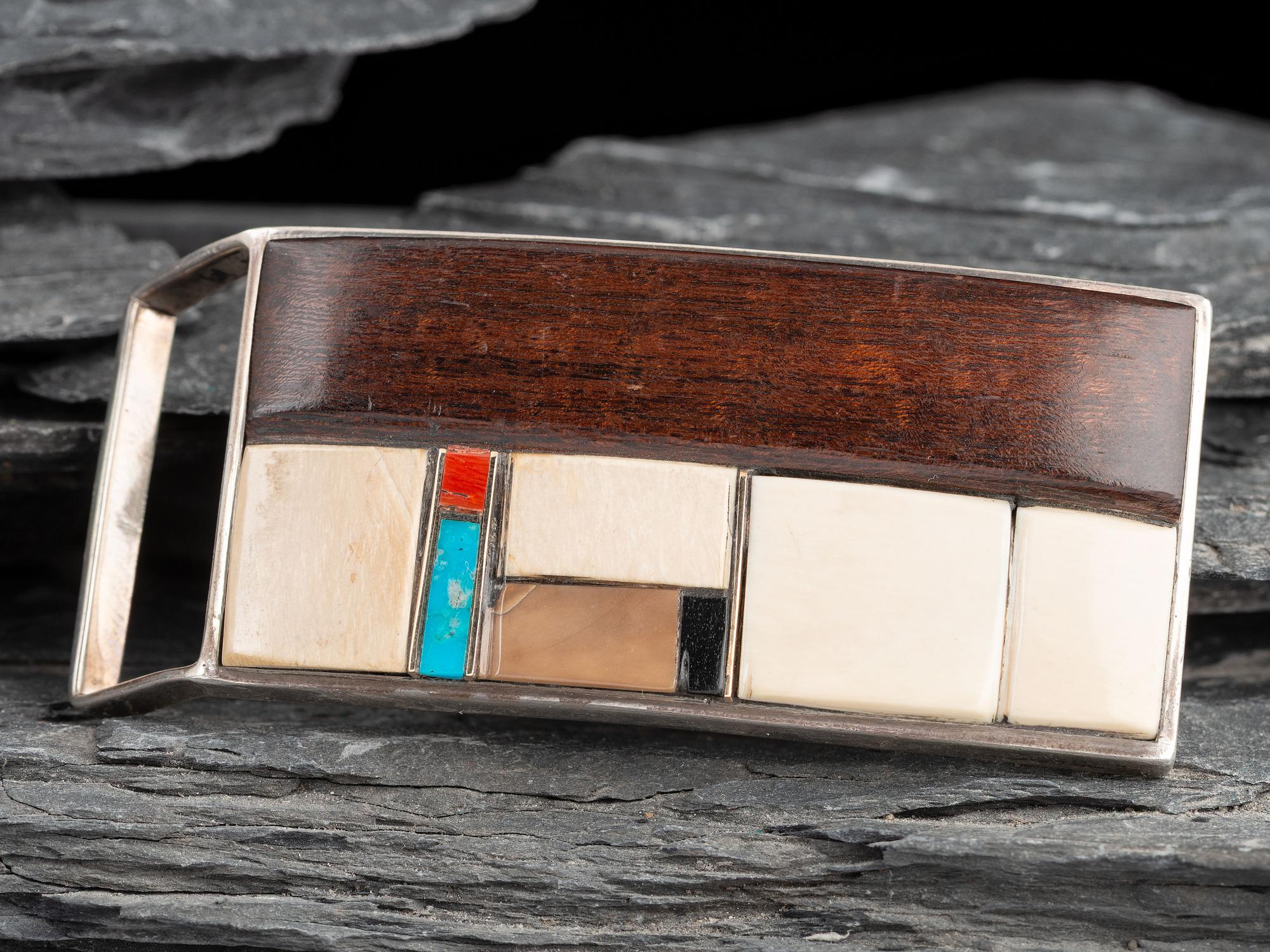 Sterling Silver Inlaid Belt Buckle, with 14K Gold Spacers