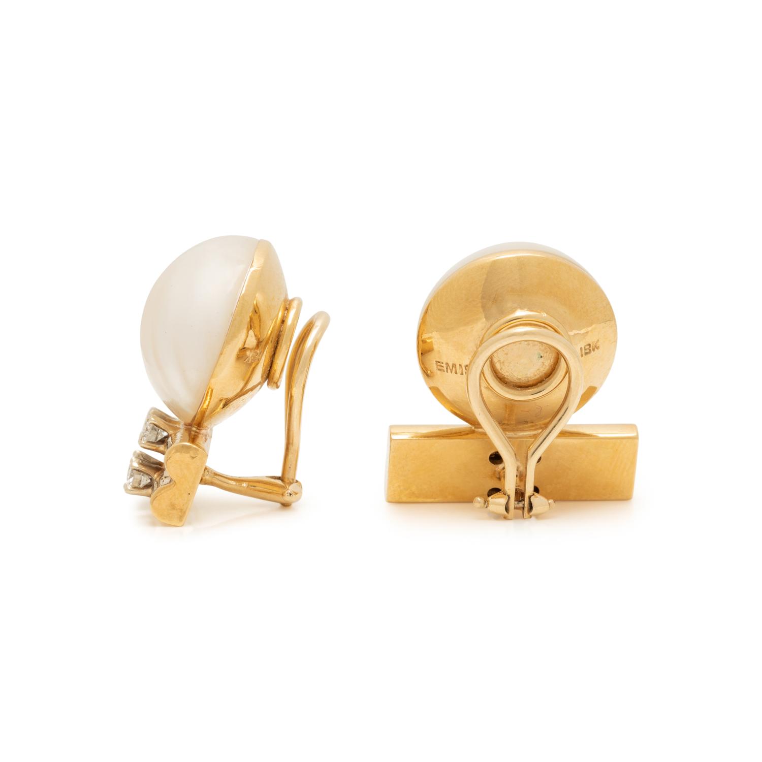 EMIS BEROS, CULTURED MABE PEARL AND DIAMOND CLIP EARRINGS