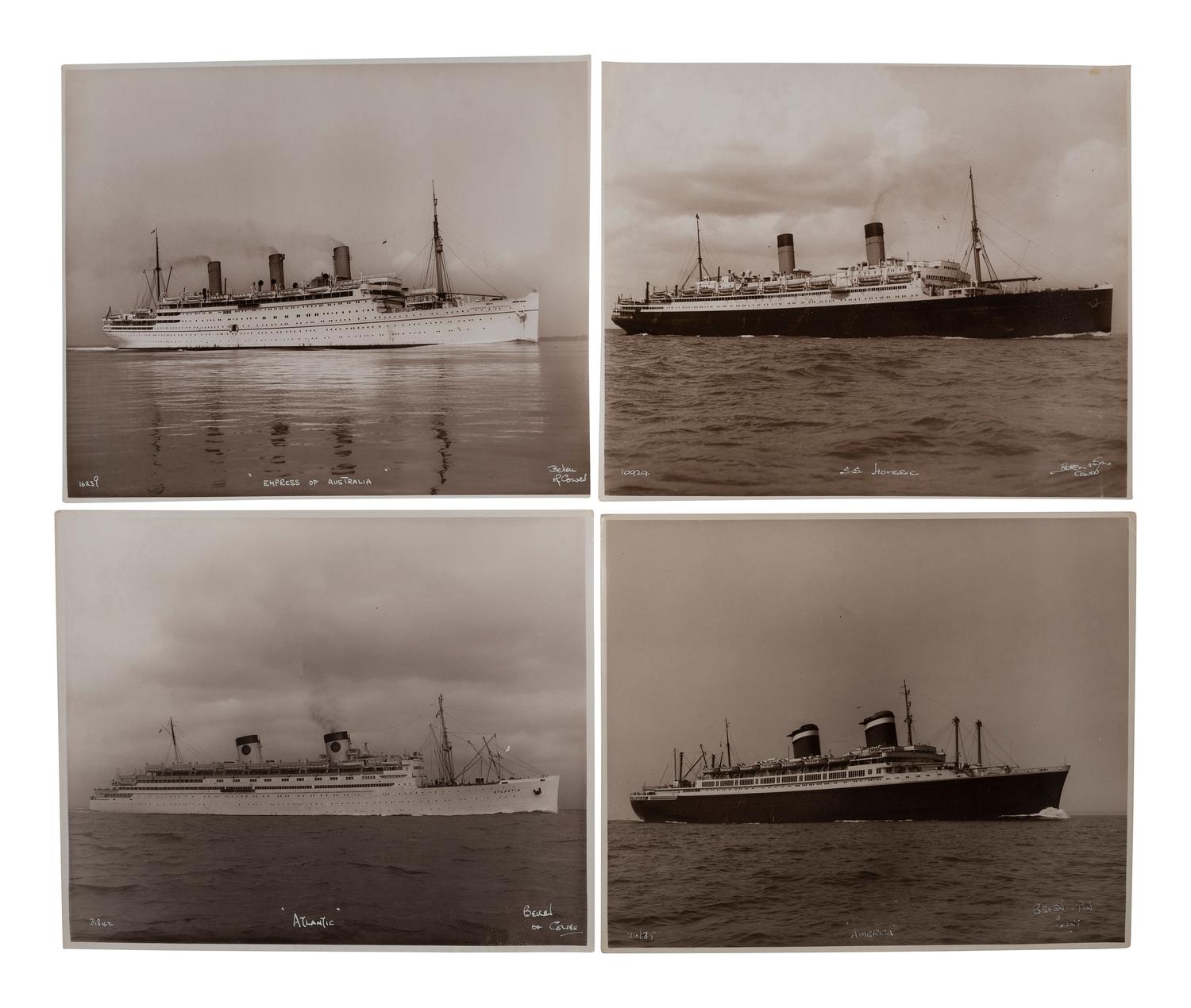 [TRANSPORTATION]. A group of 27 photographs of ocean liners including the RMS Titanic and HMHS Britannic. [Cowes, England]: Beken of Cowes, ca last half of the 20th century.