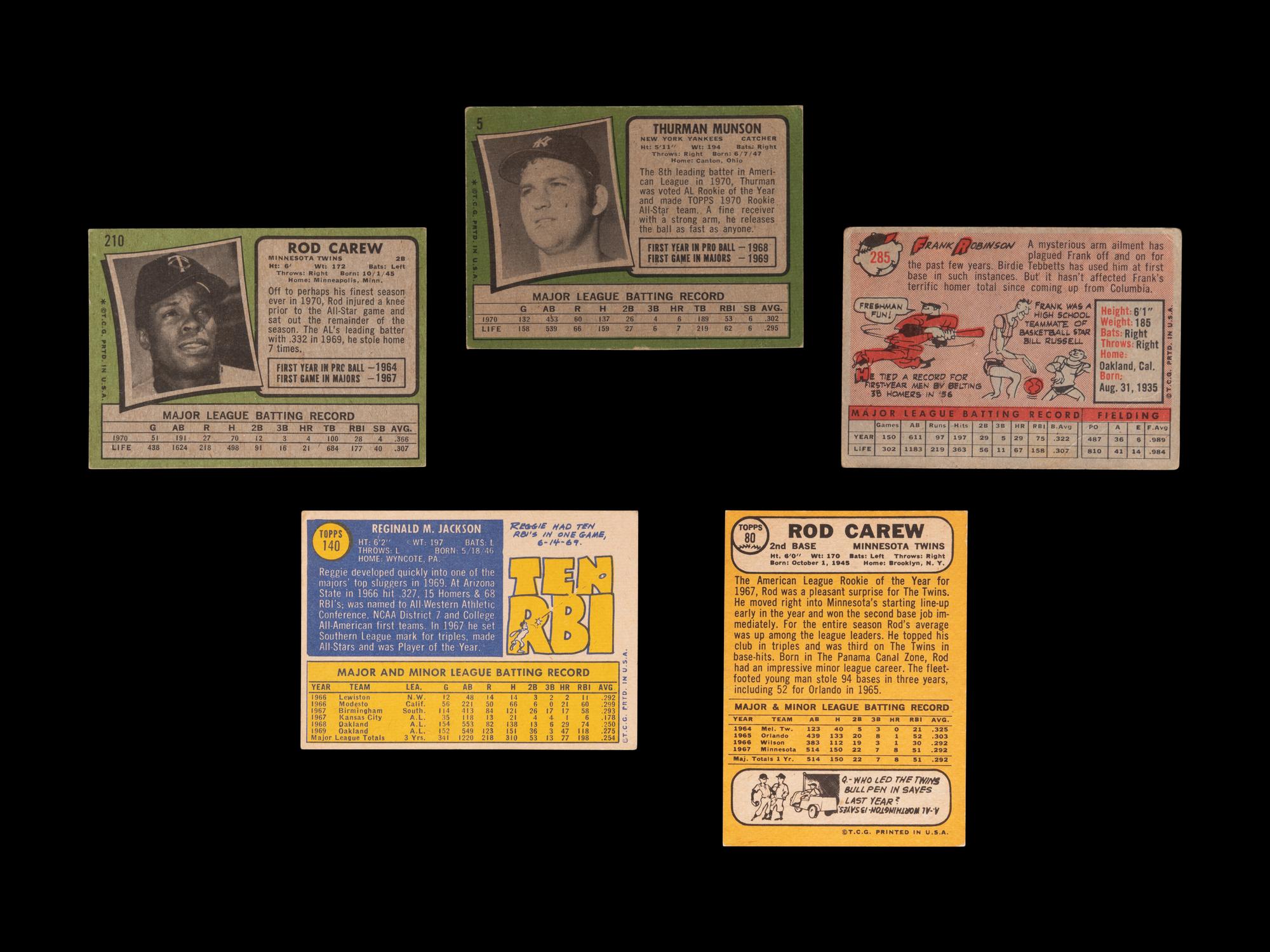 A Group of Five 1950s-1970s Hall of Fame and Notable Baseball Cards,