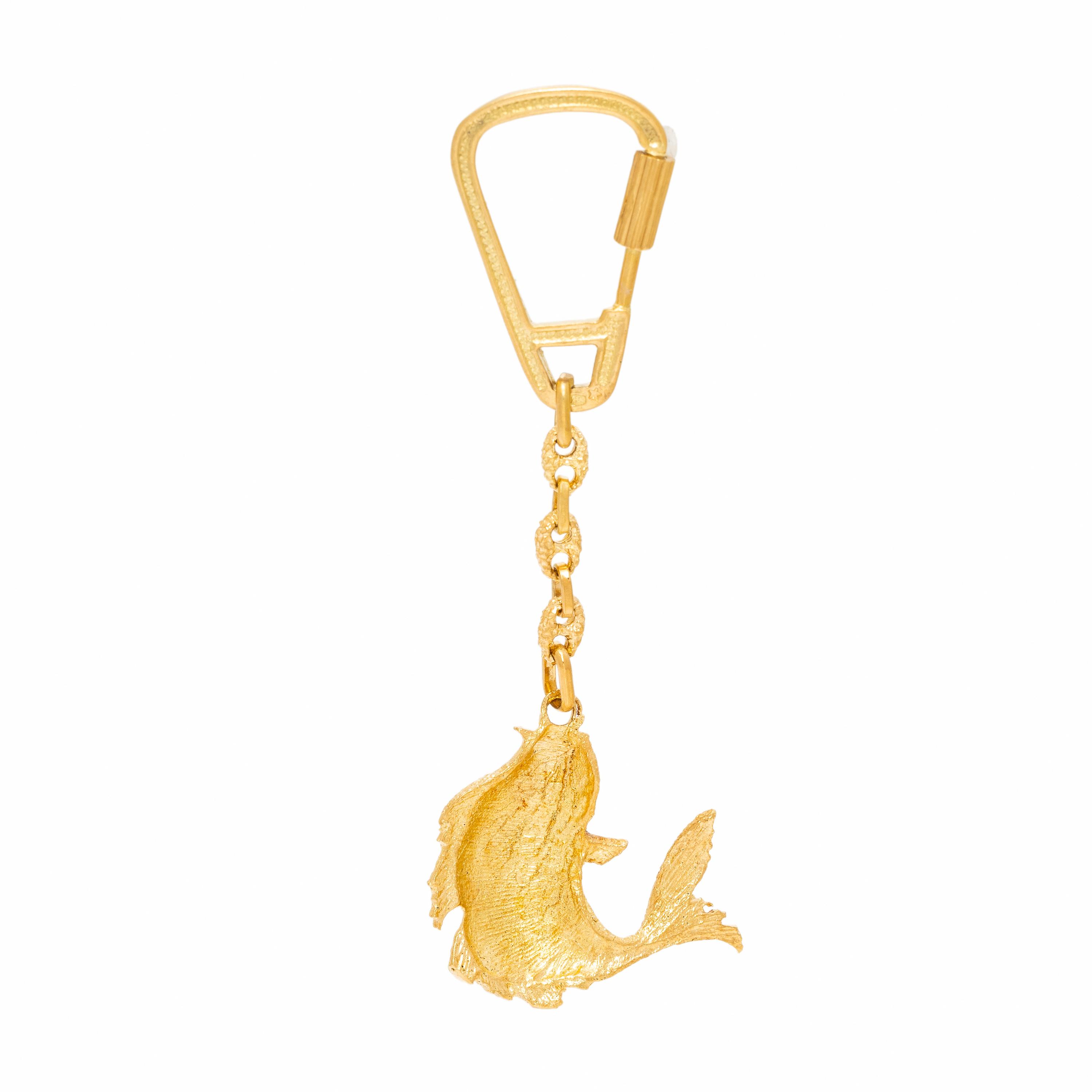 Yellow Gold and Enamel Fish Motif Key Chain