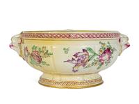A Continental Polychrome Decorated Parcel Gilt Faience Corner Lavabo and Basin