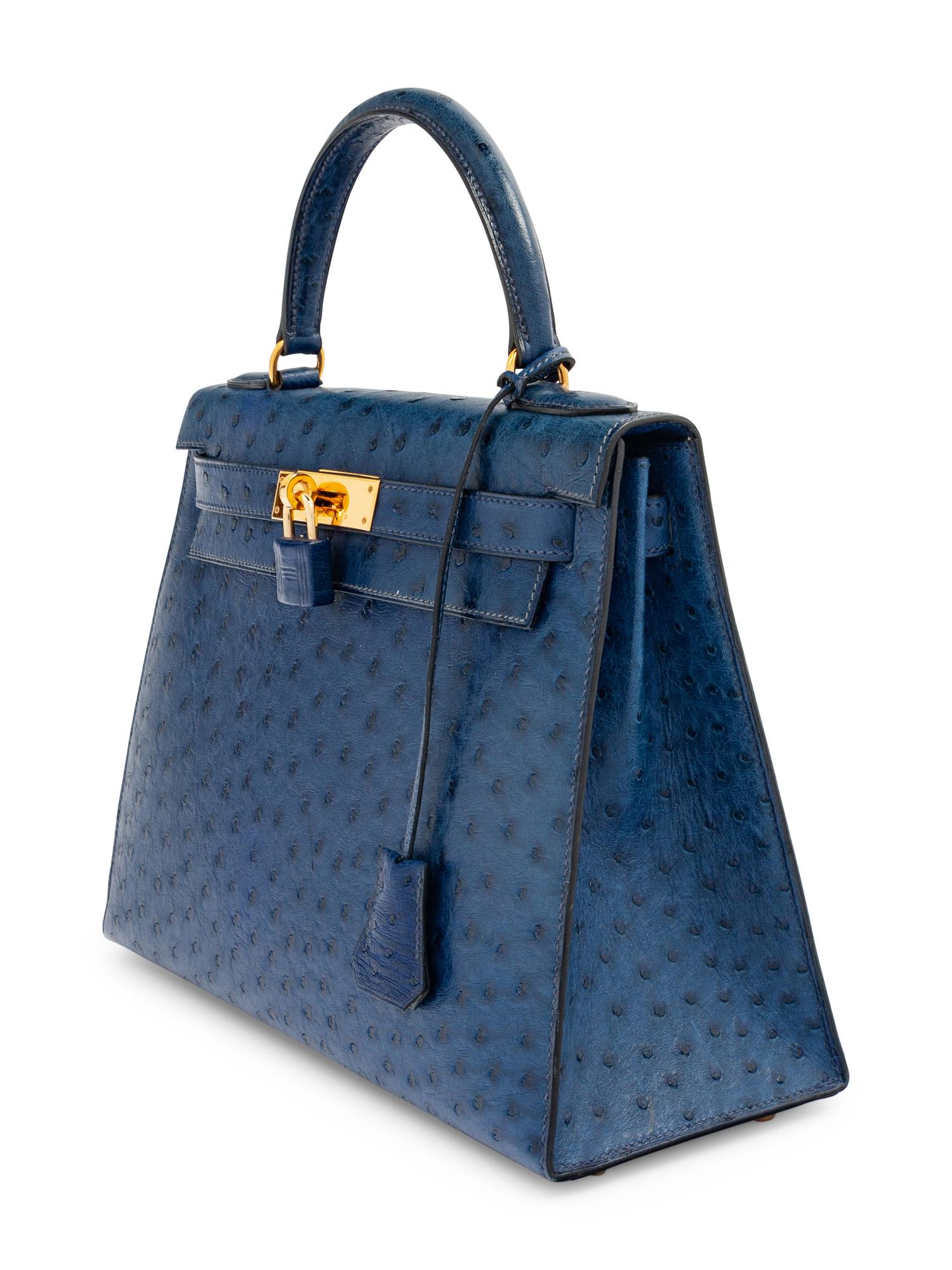 Hermès Navy Ostrich Kelly Bag, 1993