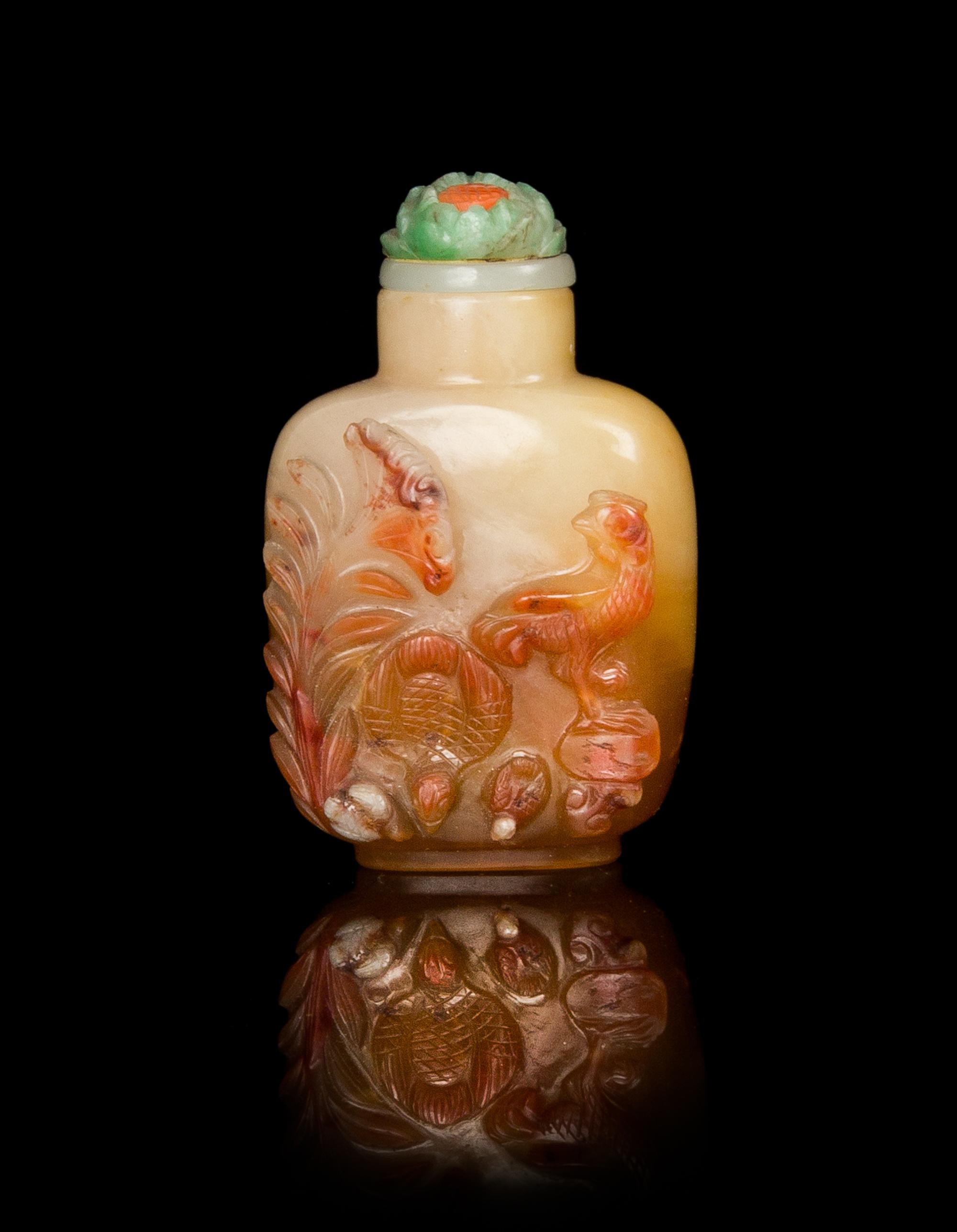 A Carved Agate Snuff Bottle Height 2 1/2 inches. — DAOGUANG PERIOD (1821-1850)